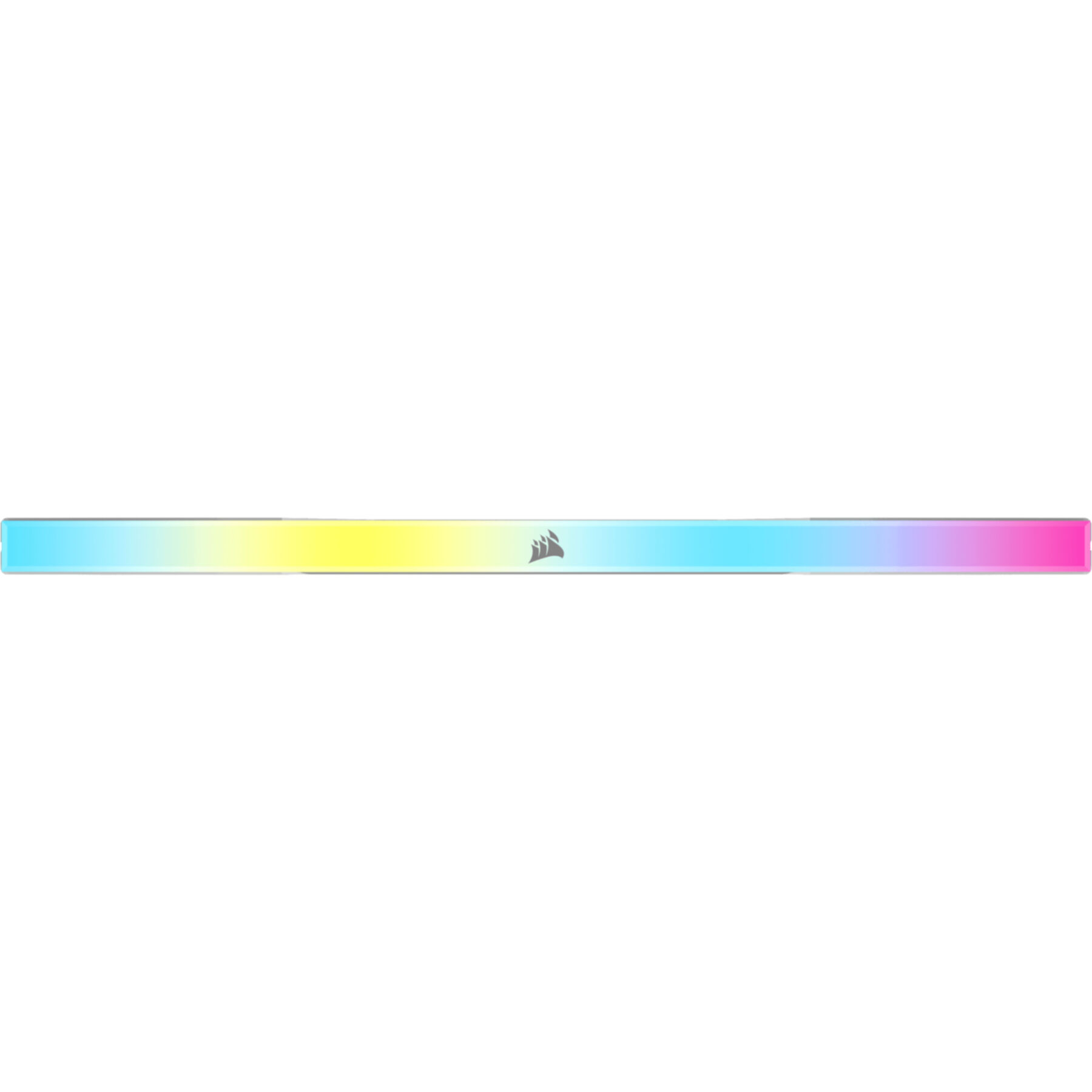 Una striscia LED RGB lunga con sfumature blu, gialle e rosa, e un logo.