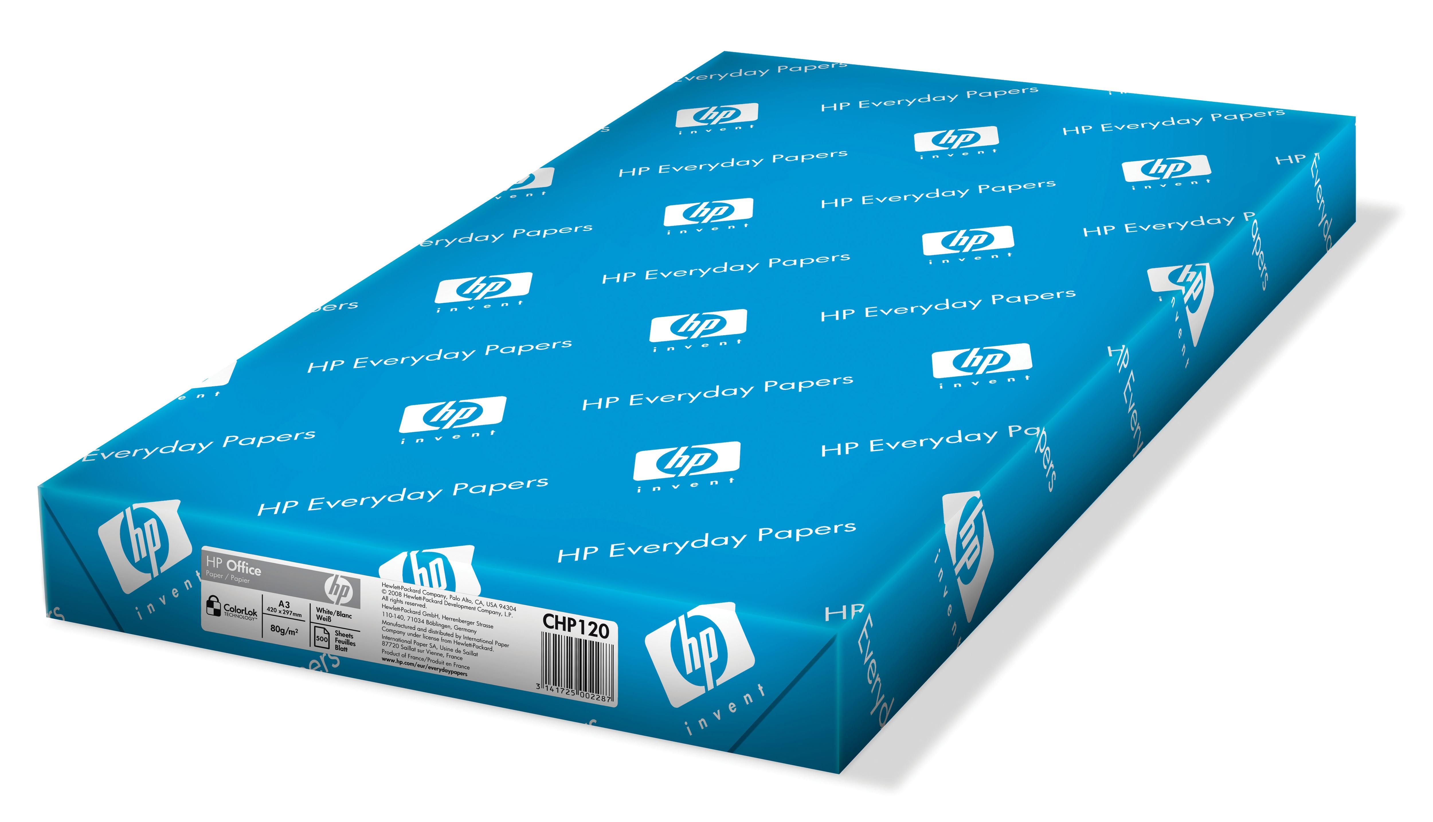 Una risma di HP Everyday Papers, formato A3, 80g/m², bianco, 500 fogli.