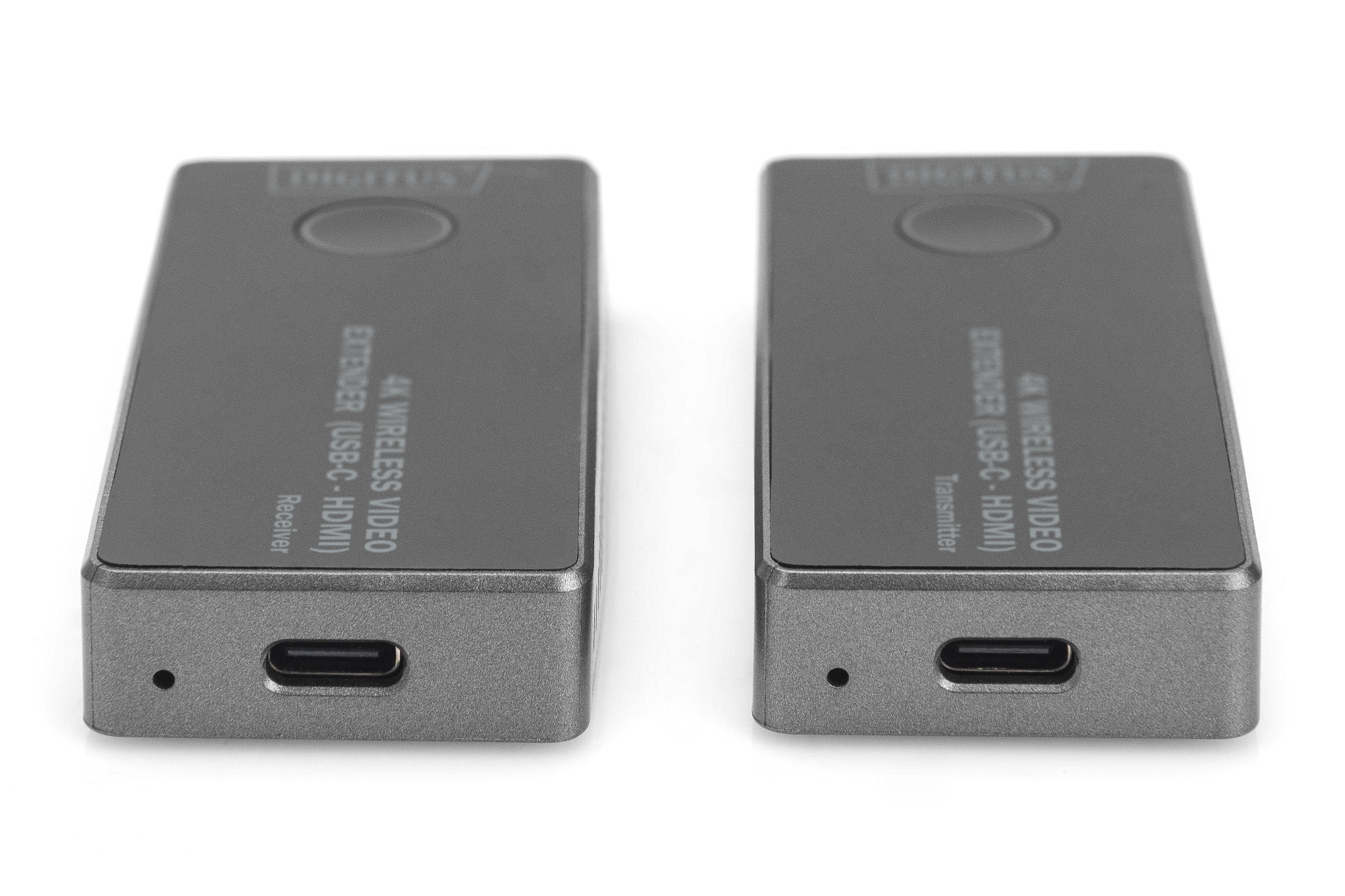 Due estensori video wireless grigi, etichettati Ricevitore e Trasmettitore.