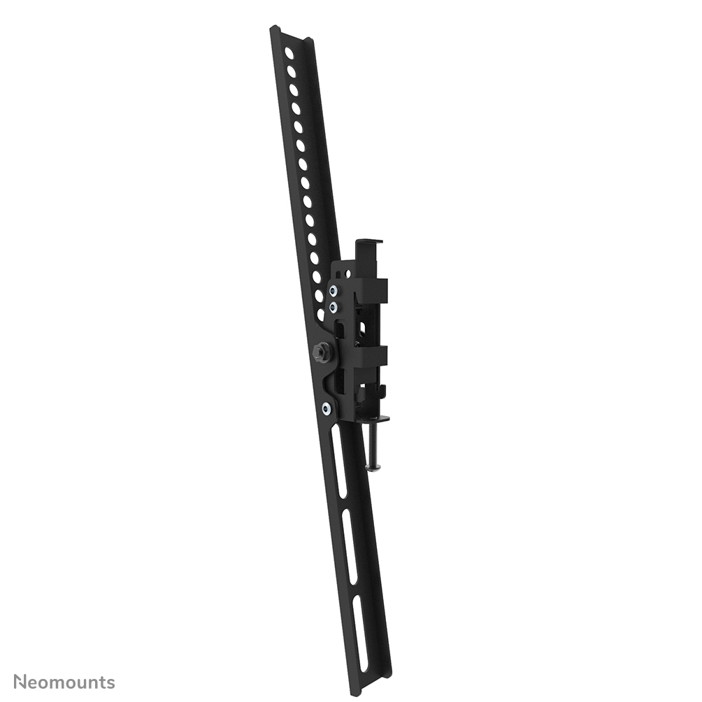 Black, long metal arm with holes and bracket, on white background.