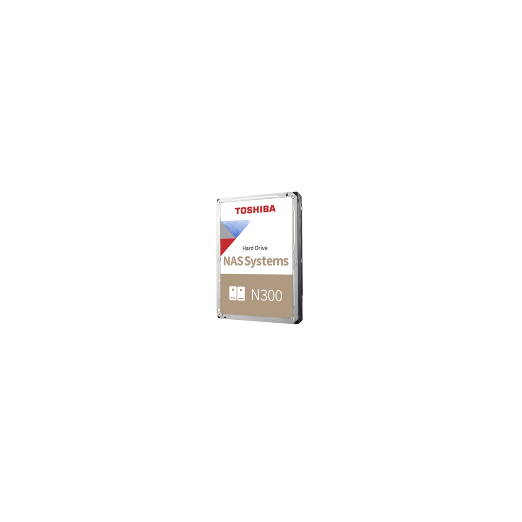 Hard Disk NAS Toshiba N300, argento e beige con accenti rossi e blu.