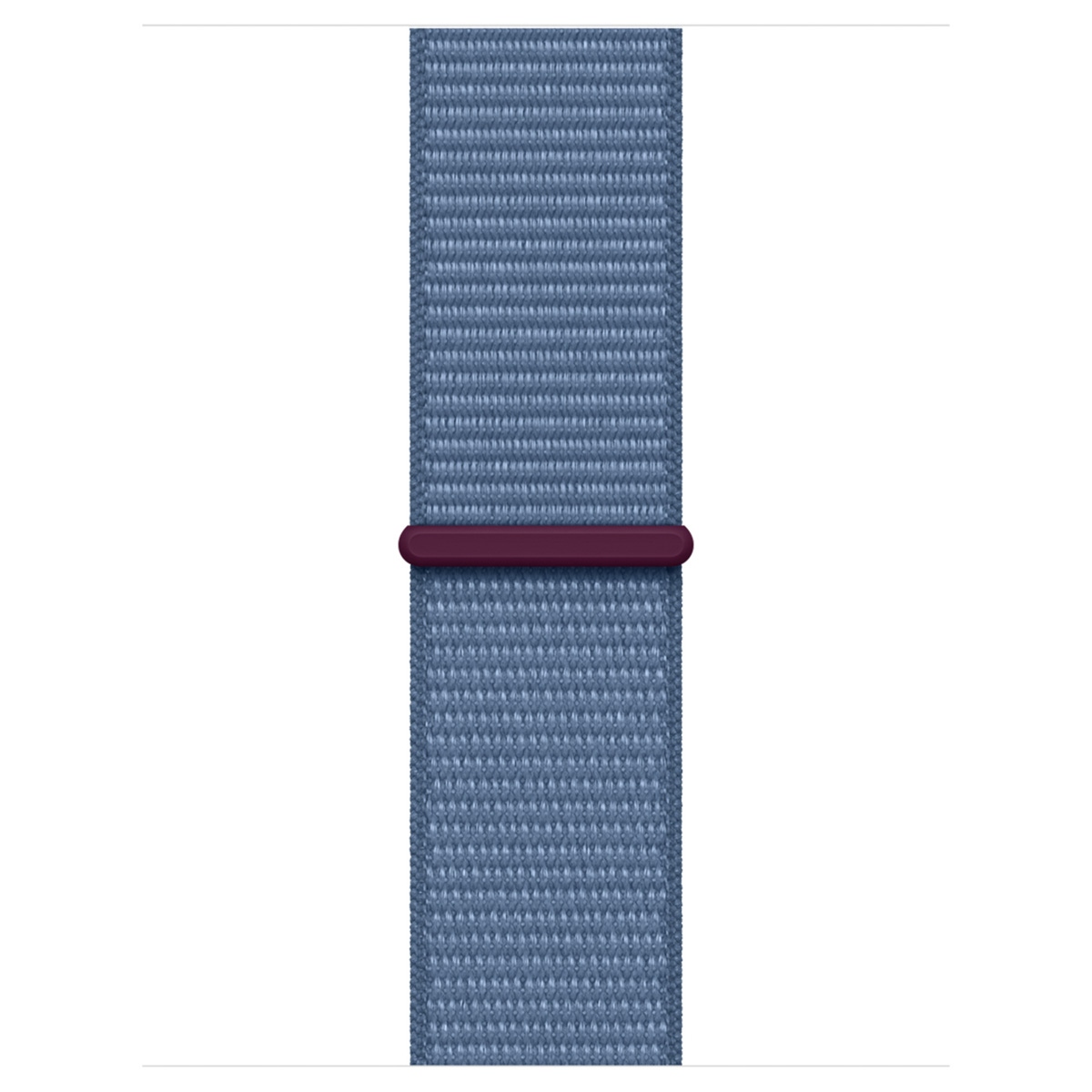 Blue fabric watch band with a burgundy connector.