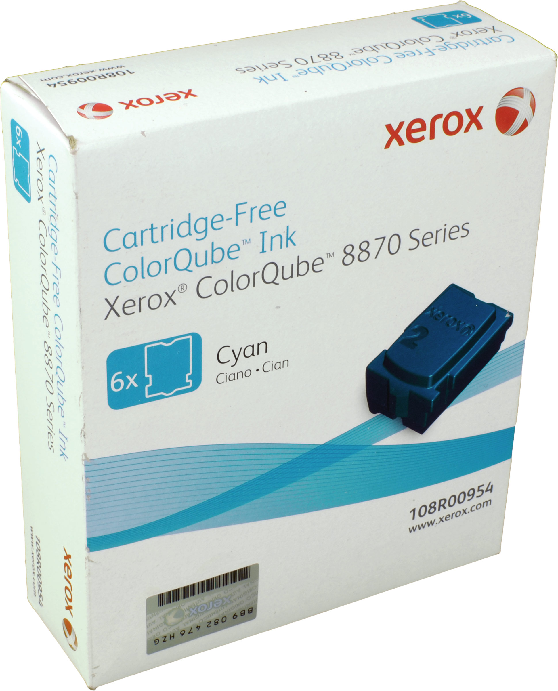 Scatola inchiostro ciano Xerox ColorQube 8870 Series con cartuccia. Numero prodotto 108R00954.