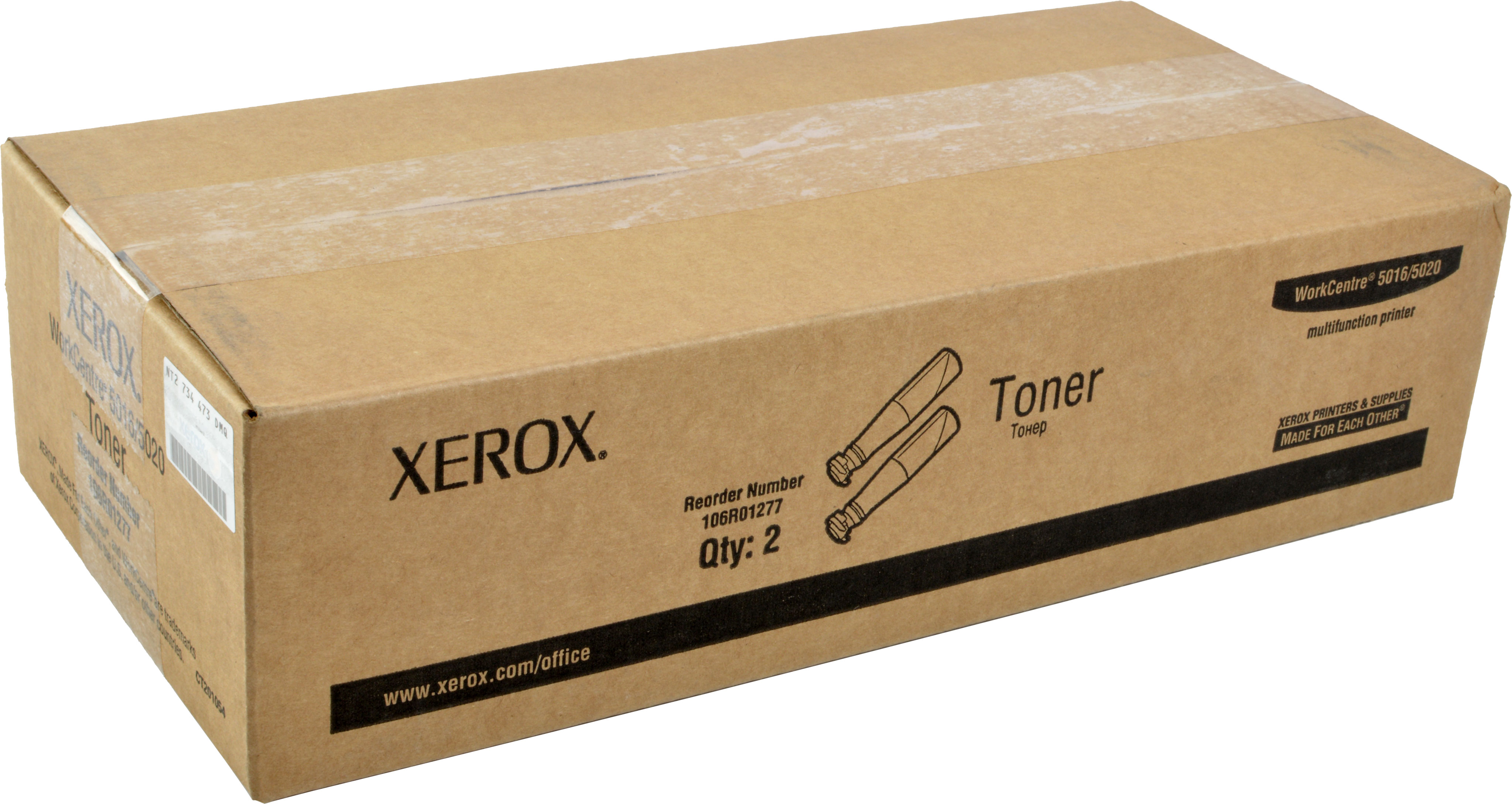 Scatola di cartone con toner Xerox, WorkCentre 5016/5020, riordino 106R01277, qtà 2.