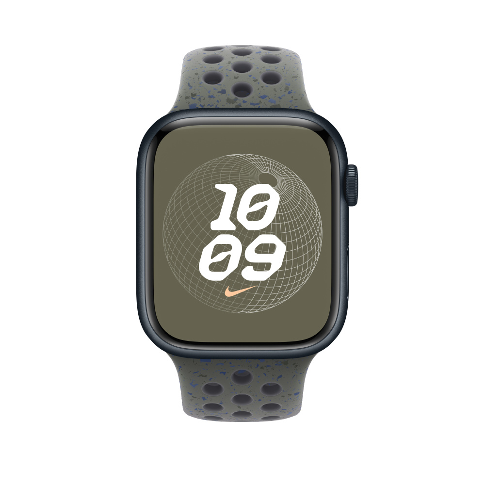 A grey Nike Apple Watch displaying 10:09 on its screen.