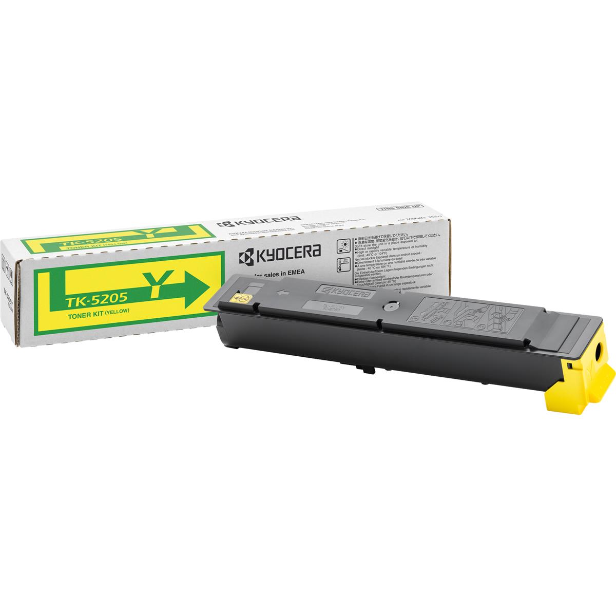 Gelbe Kyocera Tonerkartusche mit Verpackung.