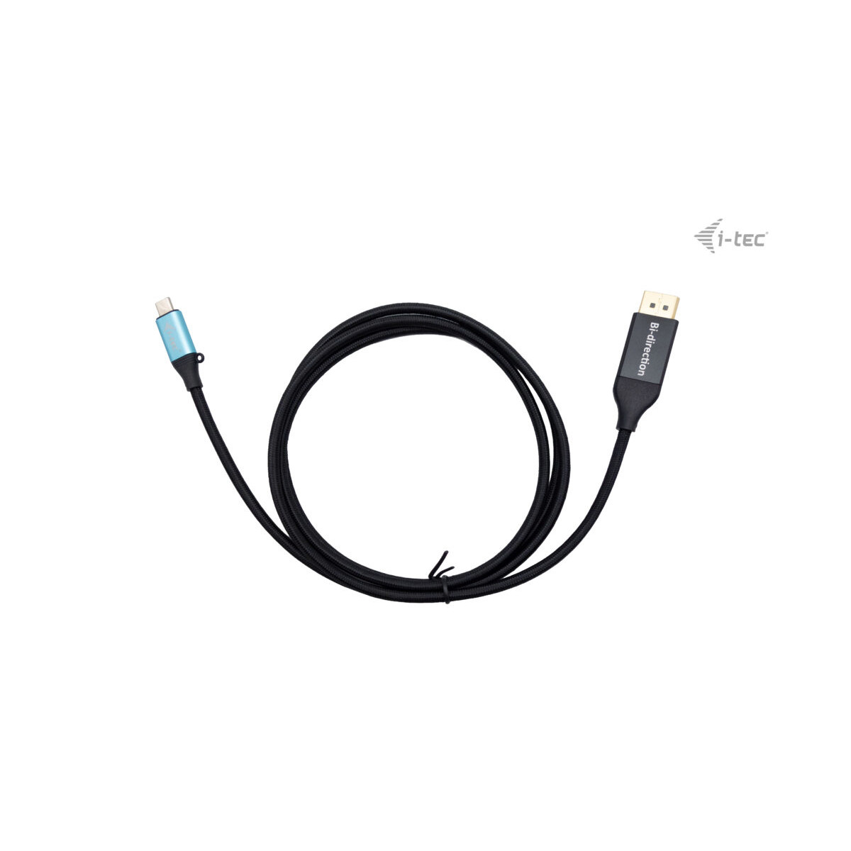 Un cavo nero con connettori USB-C e HDMI, con logo "i-tec".
