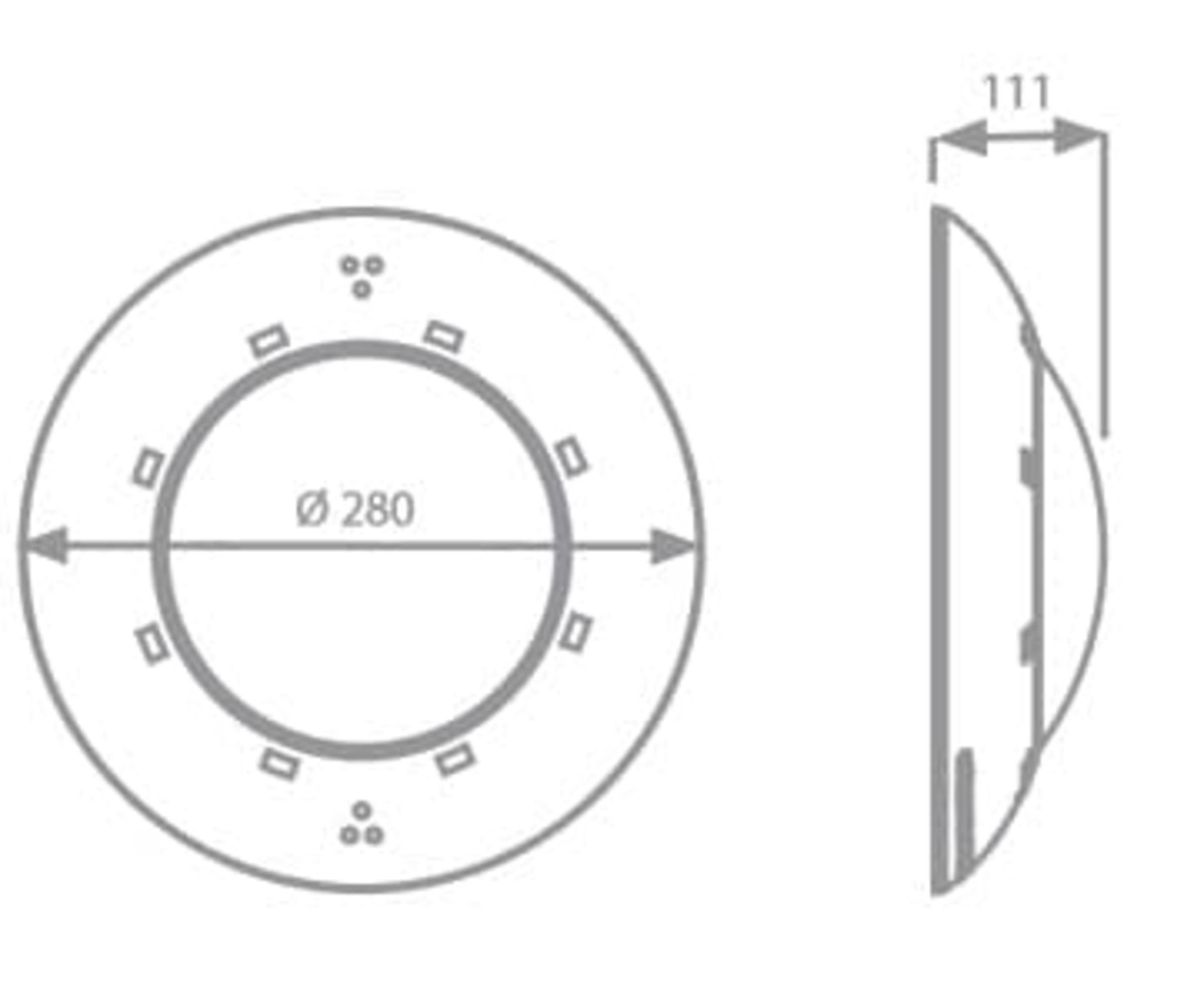 Dibujo técnico de un círculo con diámetro 280 y altura 111.