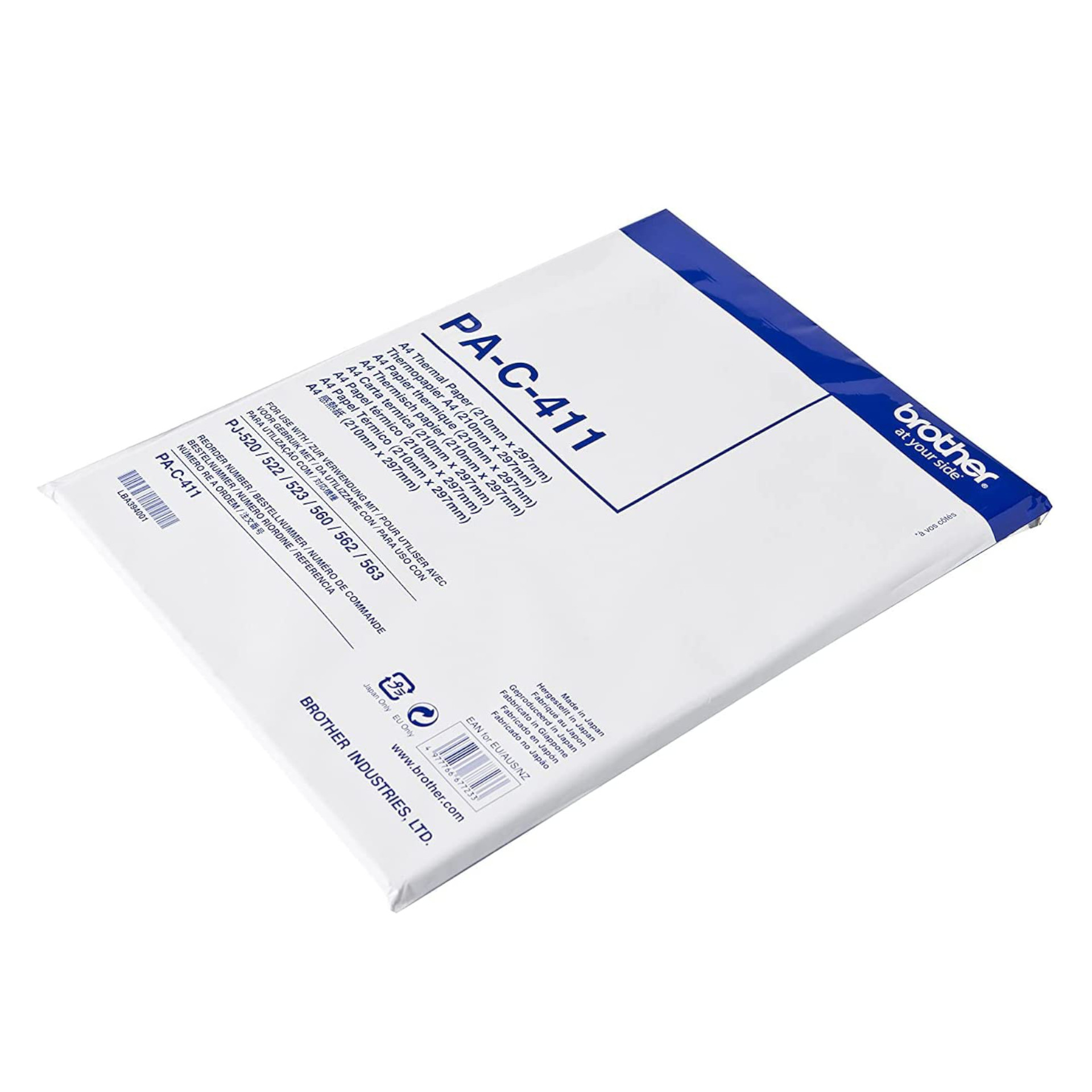 Confezione di carta termica A4 Brother PA-C-411 con fascia blu.