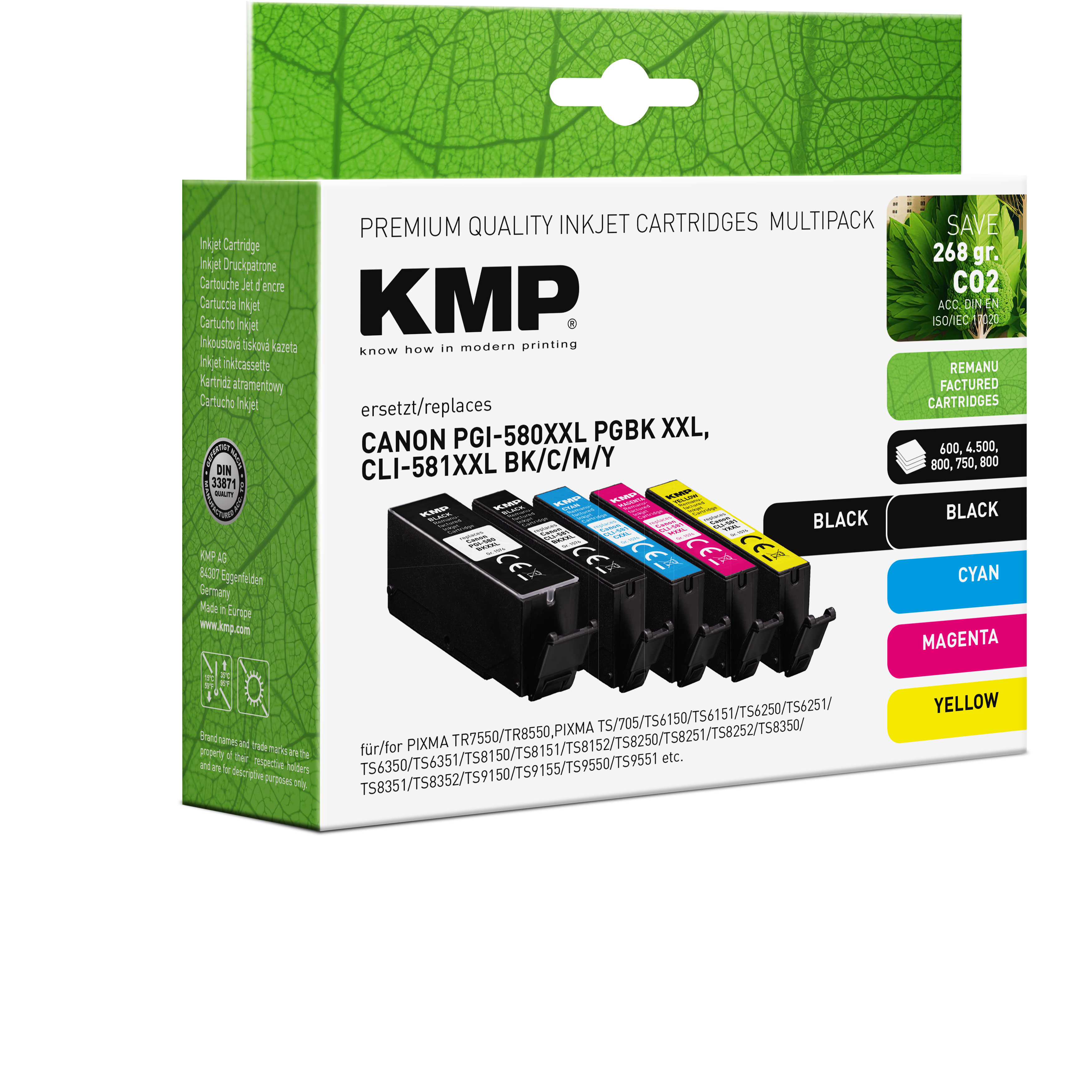 Confezione multipla di cartucce inkjet rigenerate KMP per stampanti Canon.