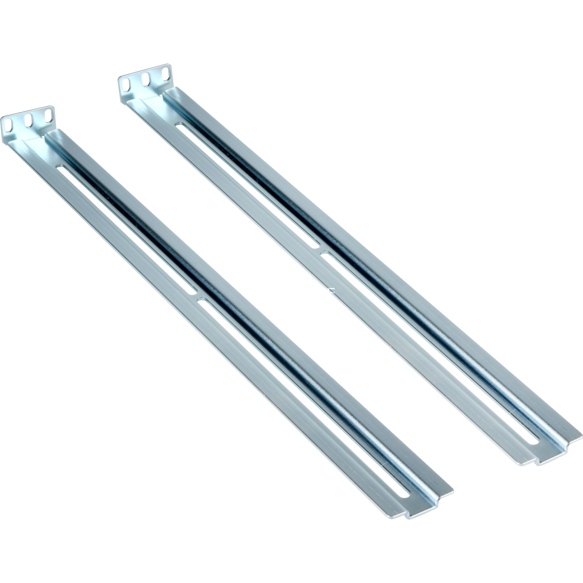 Due binari metallici argentati con fori asolati e di montaggio.