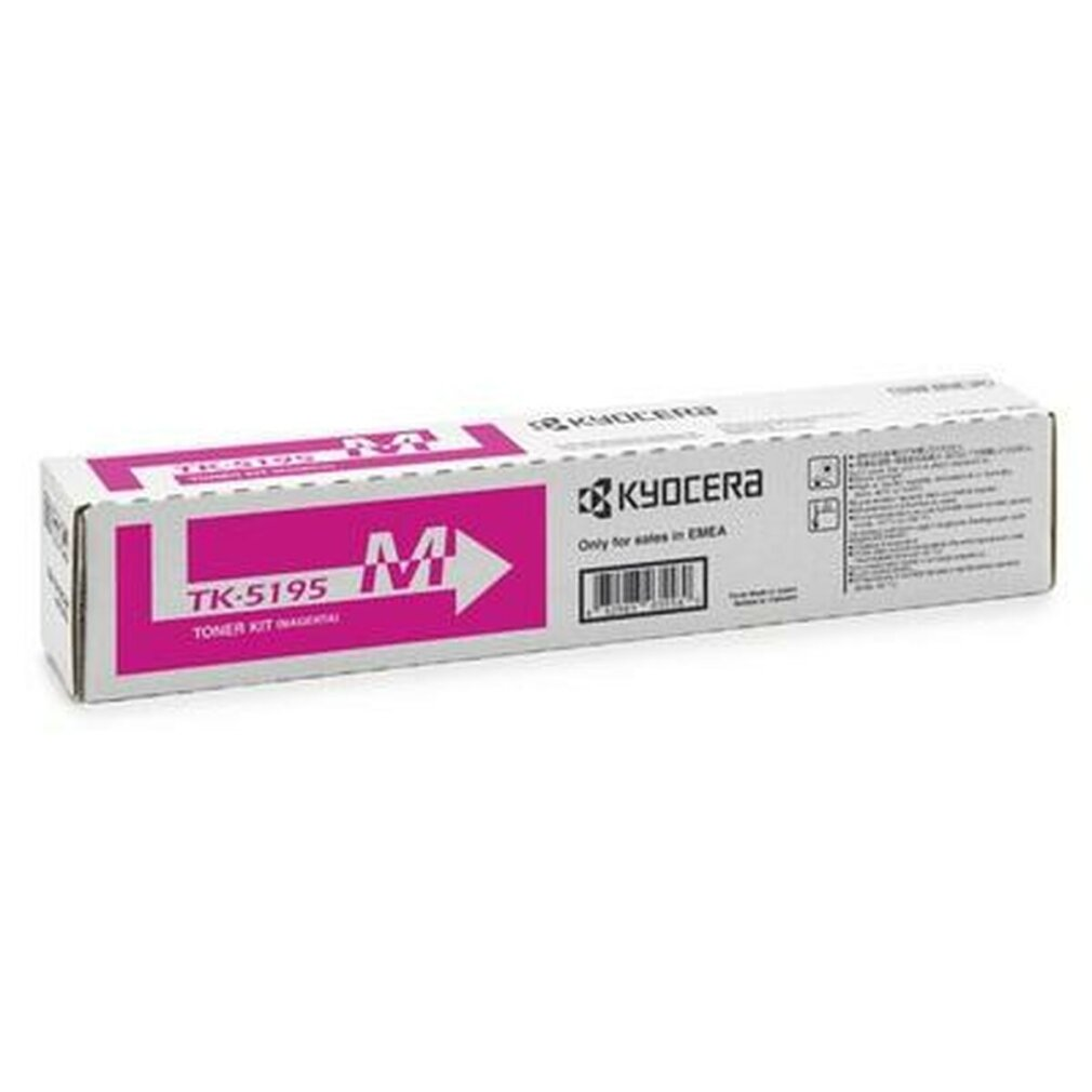 Kyocera TK-5195 magenta tonerkit doos met M-logo en productdetails.