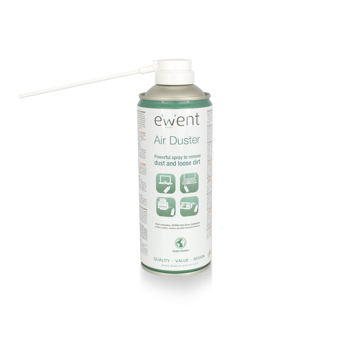 Una bomboletta di Ewent Air Duster con ugello per pulire elettronica.