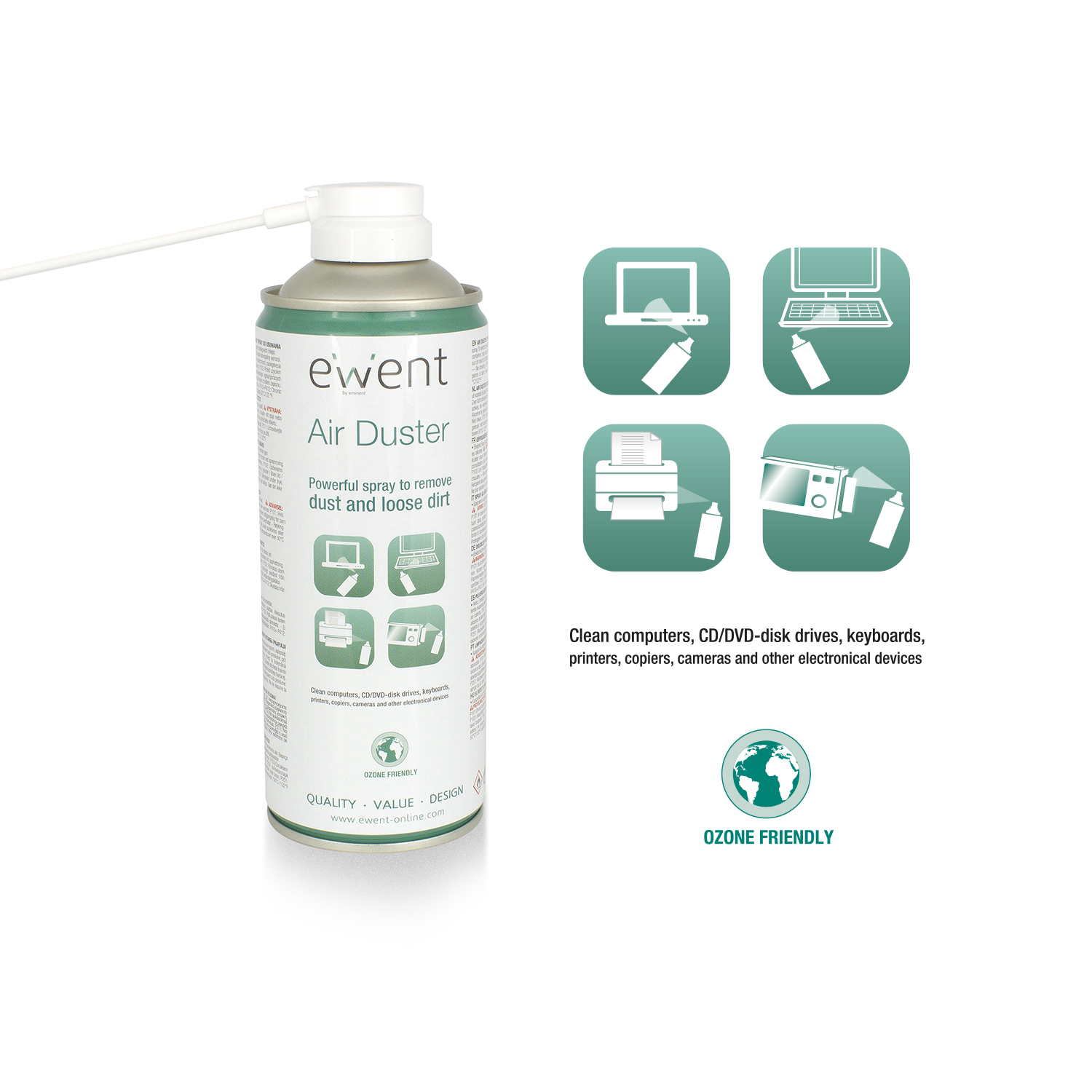Ewent Air Duster può spruzzare per rimuovere polvere e sporco dall'elettronica.