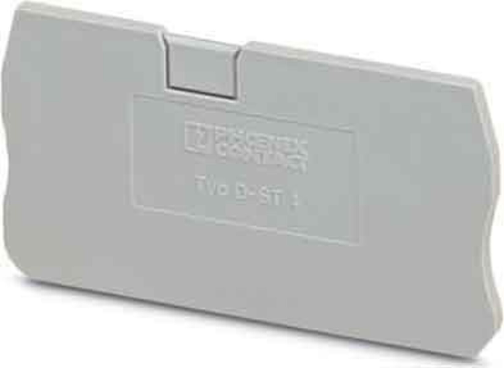 Un morsetto grigio chiaro, contrassegnato PHOENIX CONTACT e TVo D-ST 1.