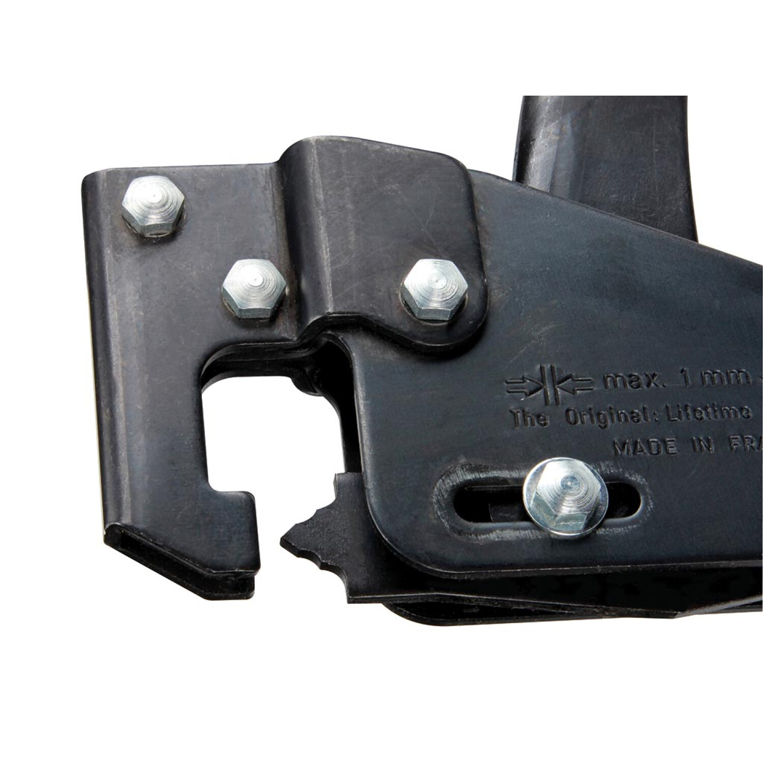 Attrezzo nero con bulloni e iscrizione "max. 1 mm".