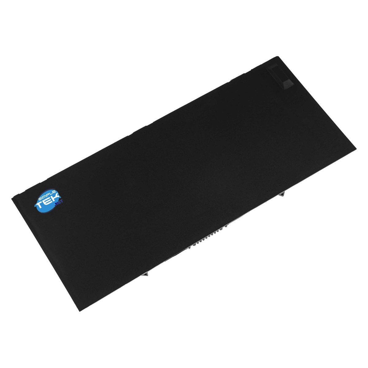 Una batteria nera per laptop con logo blu Simple Tek nell'angolo.