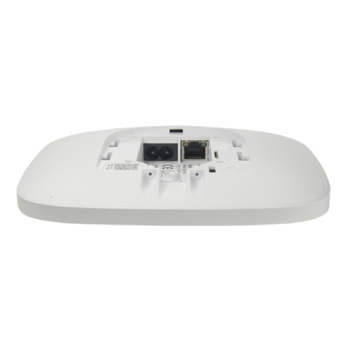 Punto di accesso bianco con due porte: una di alimentazione e una Ethernet.