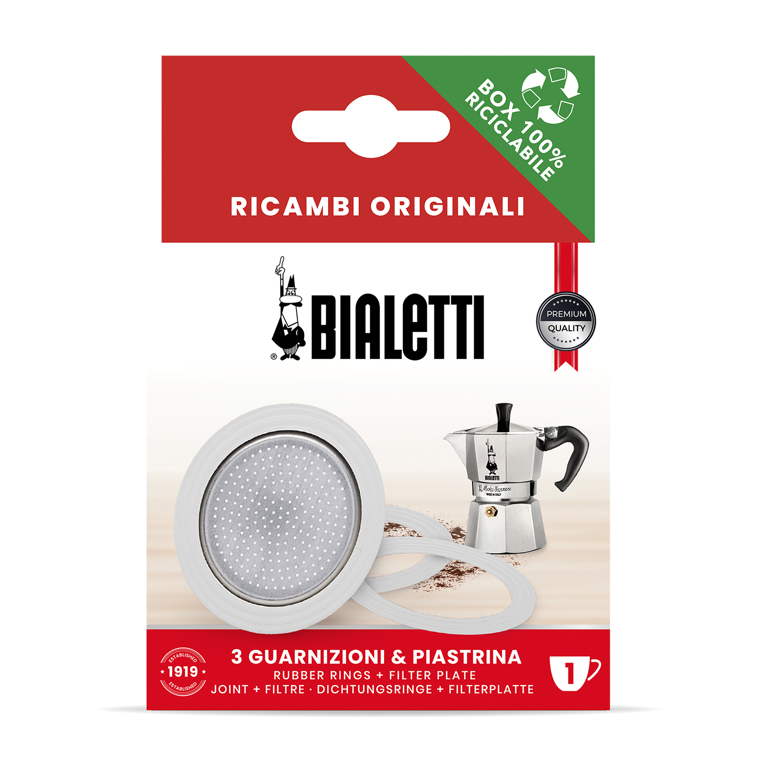 Ricambi Bialetti: guarnizioni e piastra per Moka Express.