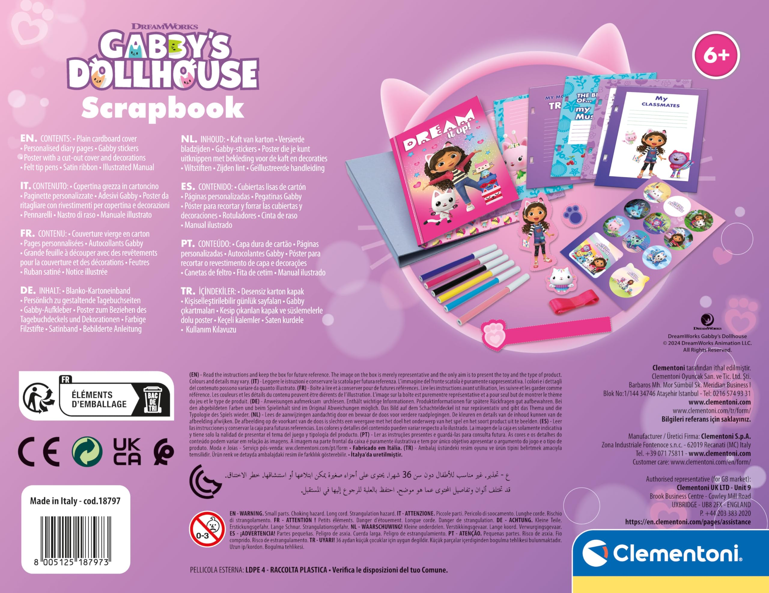 Set Scrapbook La Casa di Gabby con adesivi, pennarelli e materiali creativi per bambini dai 6 anni.