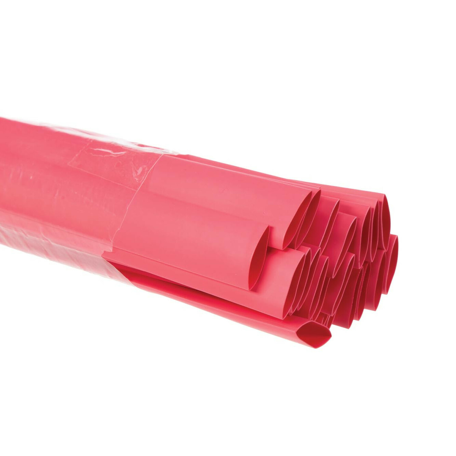 Viene mostrato un fascio di tubi termorestringenti rosa, con alcune estremità visibili.