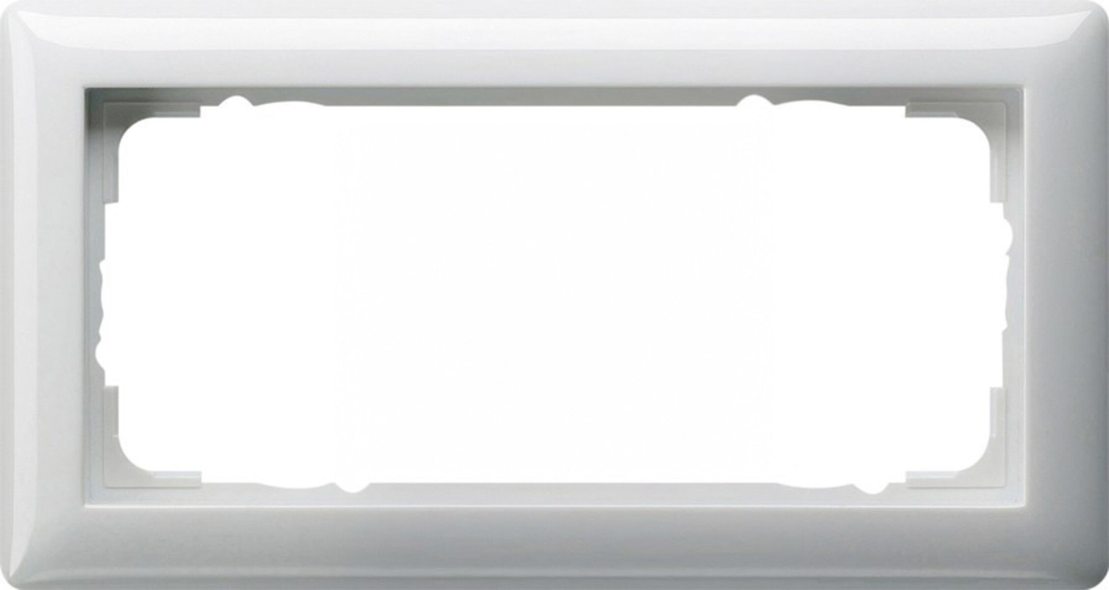 Una cornice rettangolare bianca con finitura lucida, su sfondo bianco.