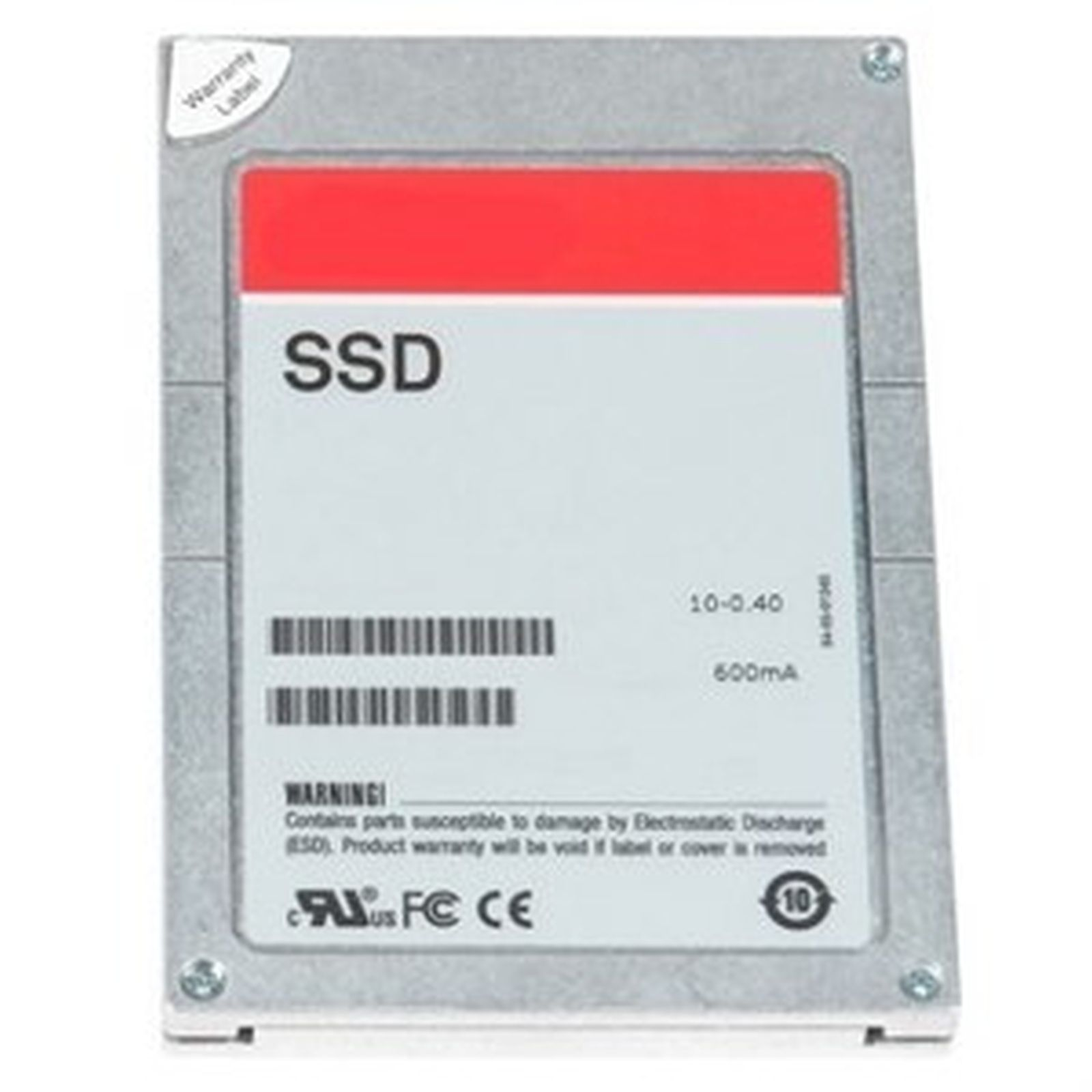 SSD argentato con striscia rossa ed etichetta 'SSD'.