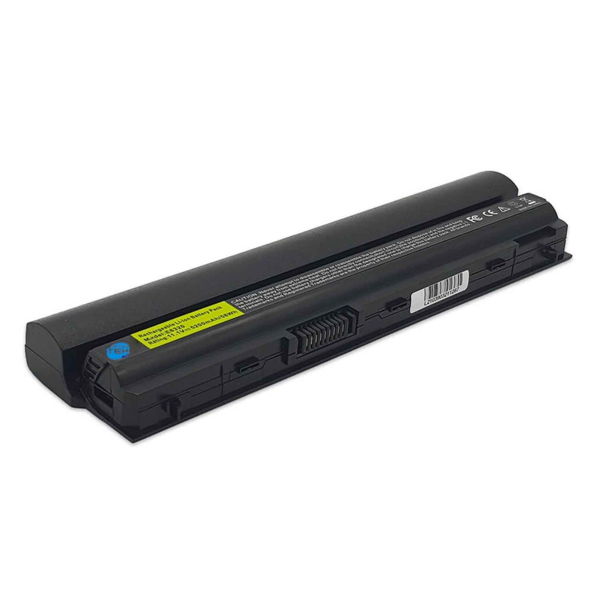 Batteria ricaricabile Li-ion nera con etichetta gialla che dettaglia modello e potenza.