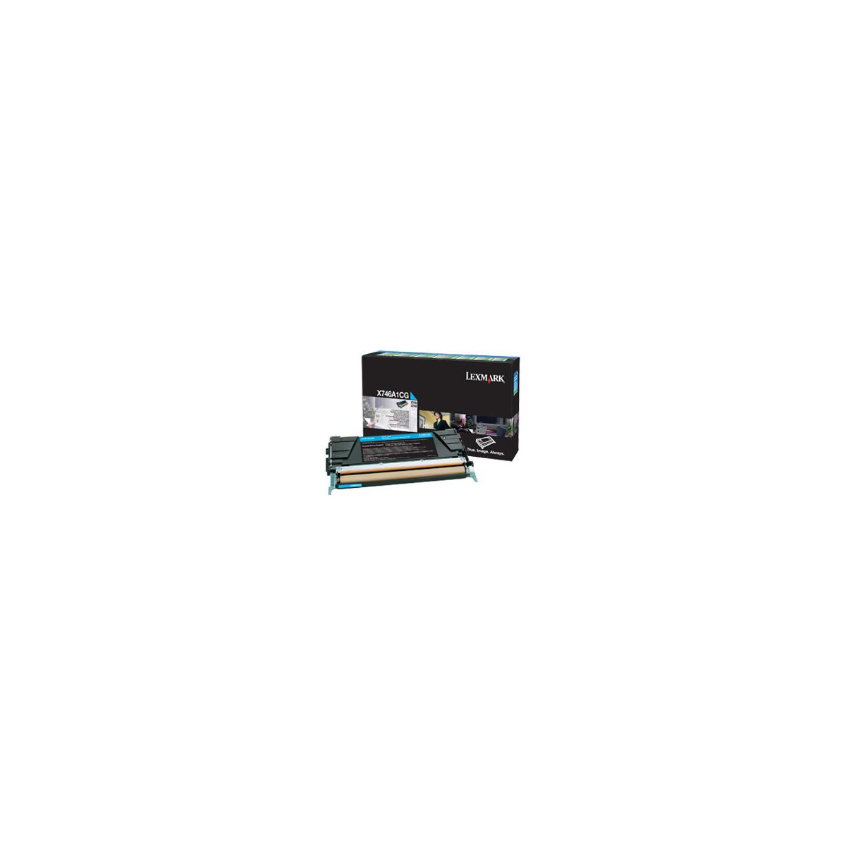 Cartuccia toner Lexmark X746A1CG con scatola. Toner ciano.
