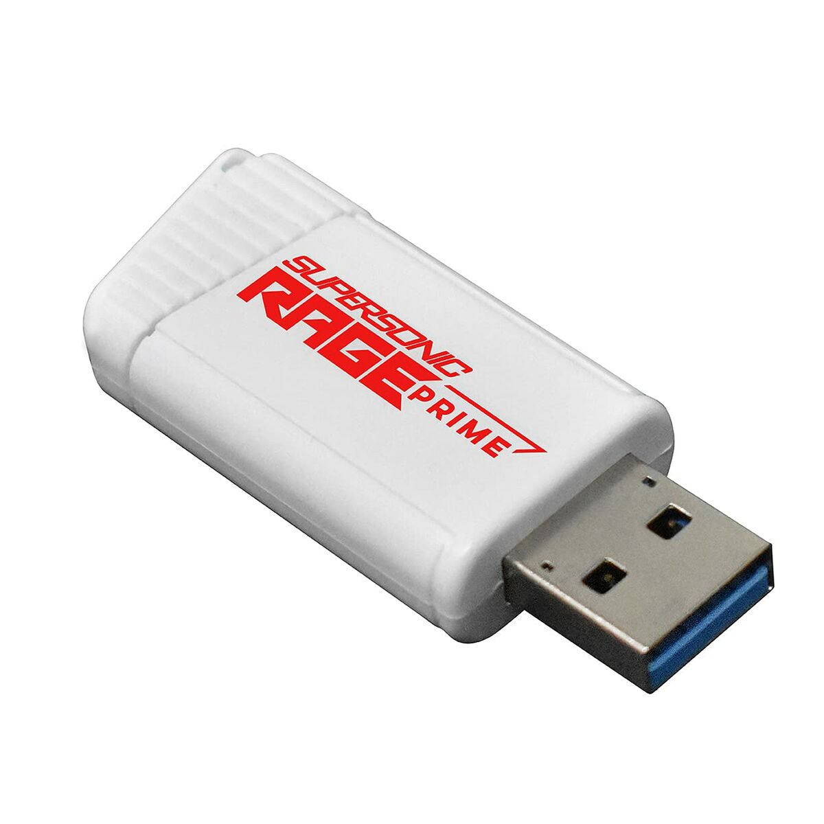 Biały pendrive z czerwonym napisem 'RAGE PRIME' na białym tle.