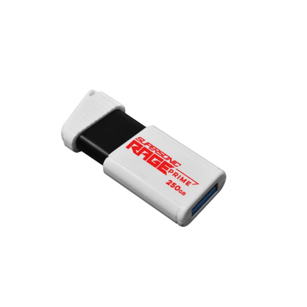 Biały pendrive z czerwonym logo i pojemnością 250 GB.