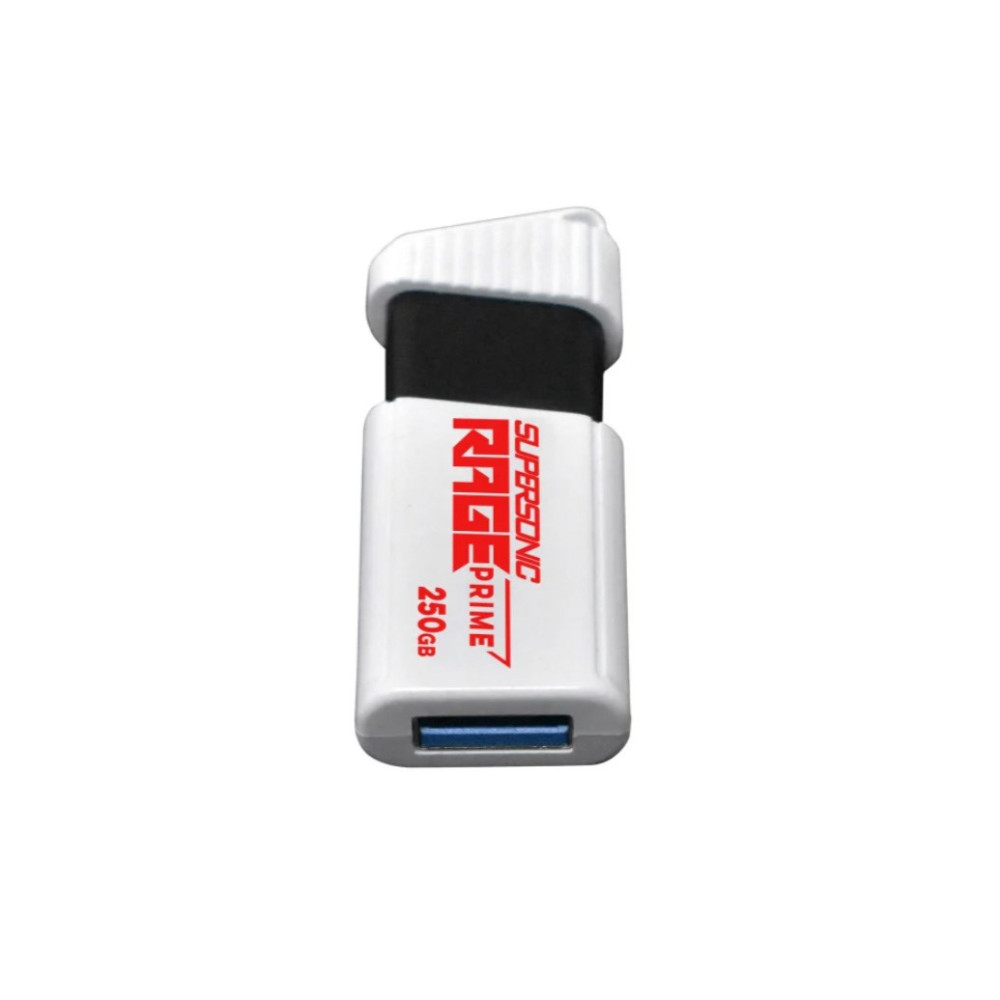 Biały pendrive Supersonic Rage Prime 250 GB z niebieskim złączem USB 3.0.
