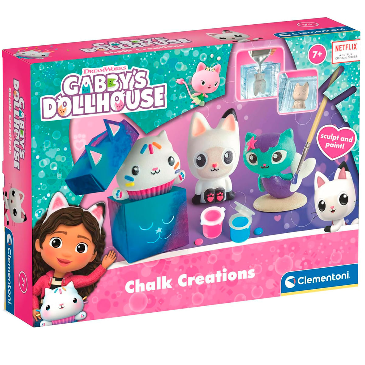 Kit de Creaciones de Tiza de Gabby's Dollhouse con figuras, pintura y pincel. Presenta personajes de la serie de Netflix.
