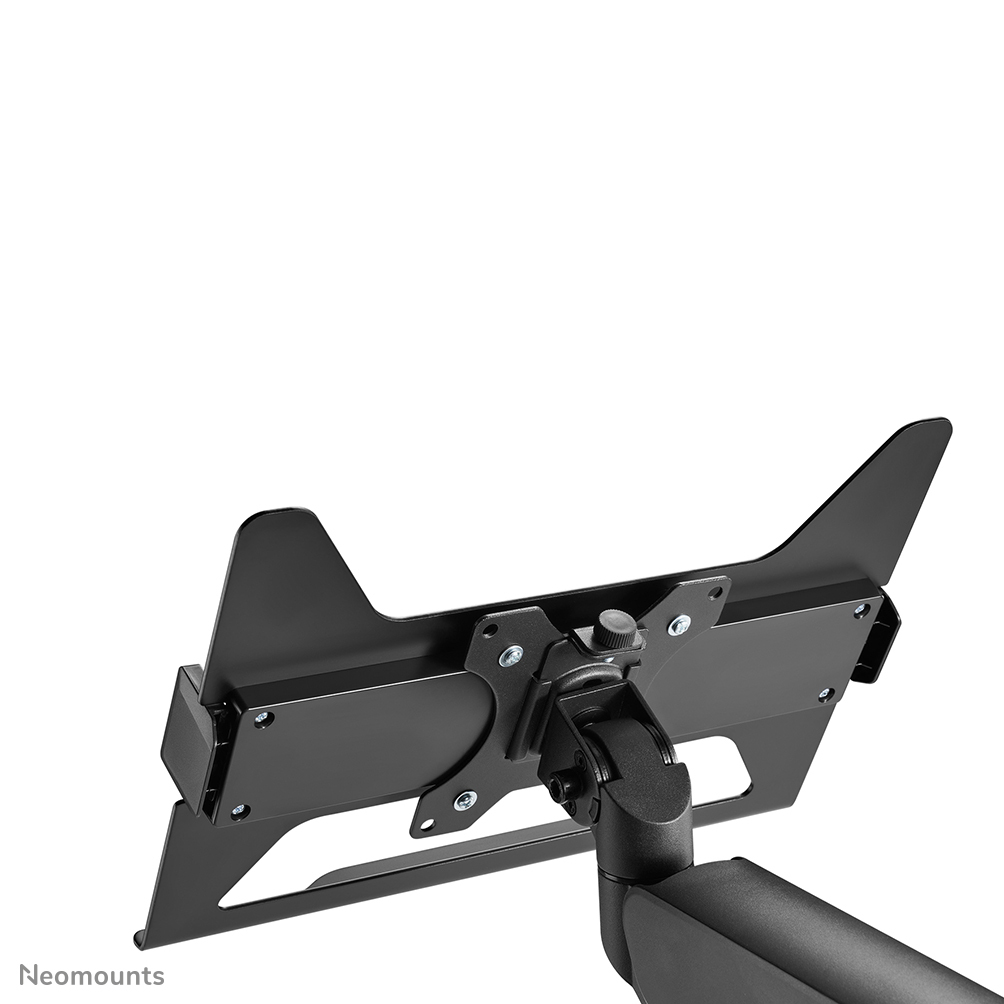 Black monitor mount with adjustable arm and VESA plate.