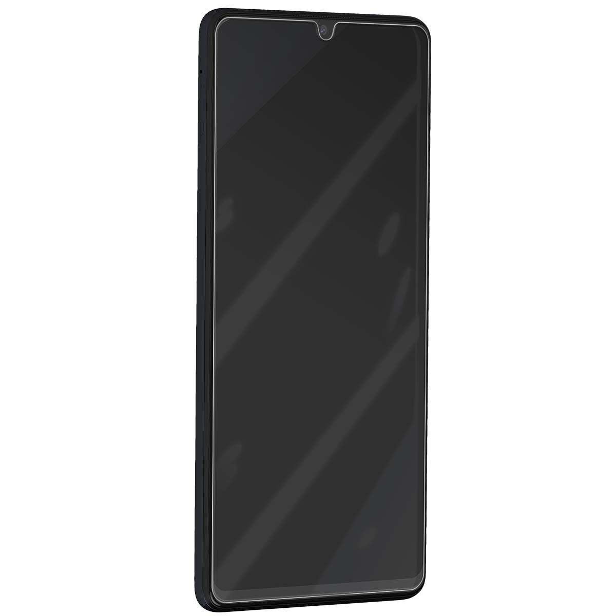 Un smartphone noir avec une petite découpe pour la caméra en haut.