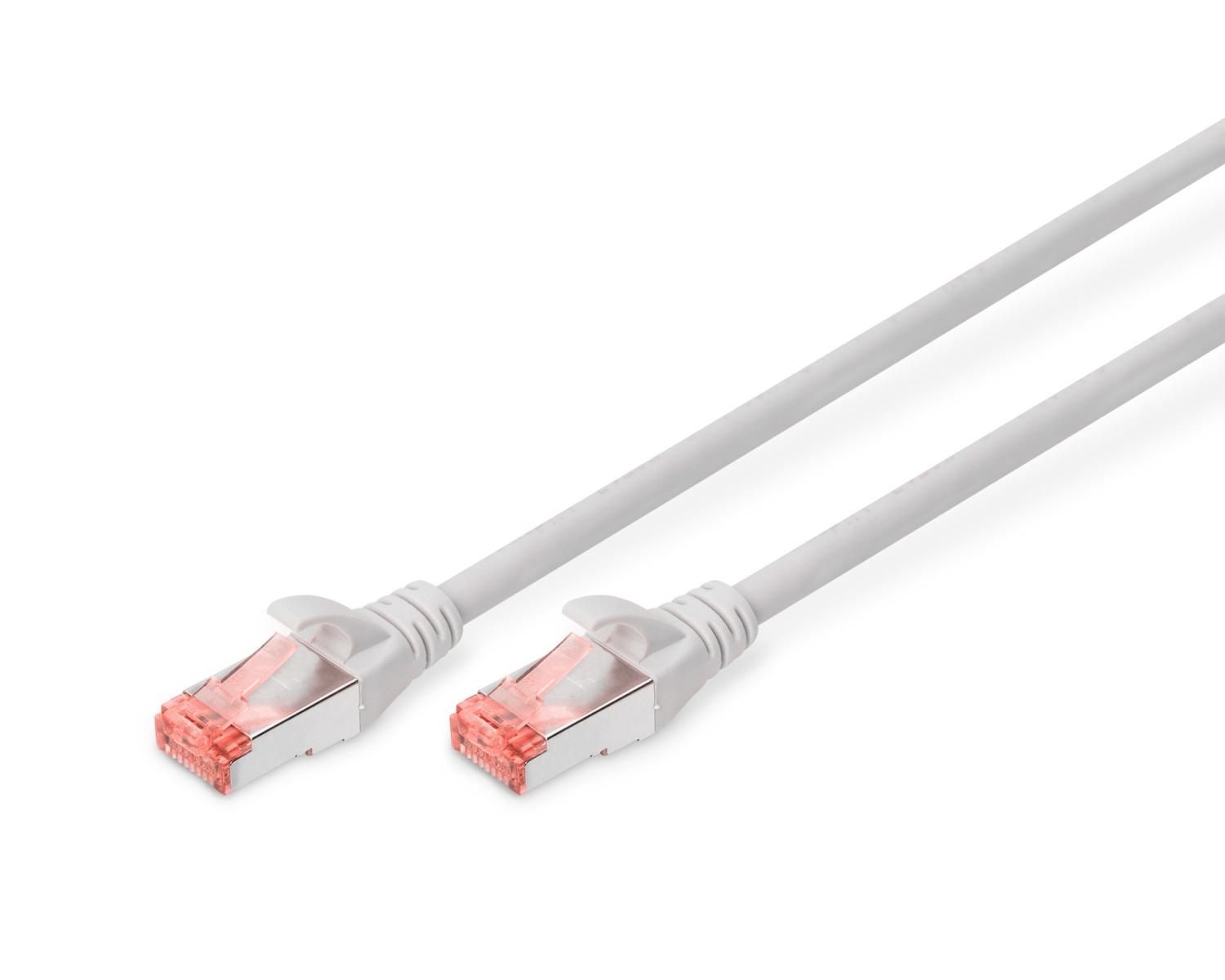 Deux câbles Ethernet blancs avec connecteurs RJ45 transparents et inserts roses sur fond blanc.