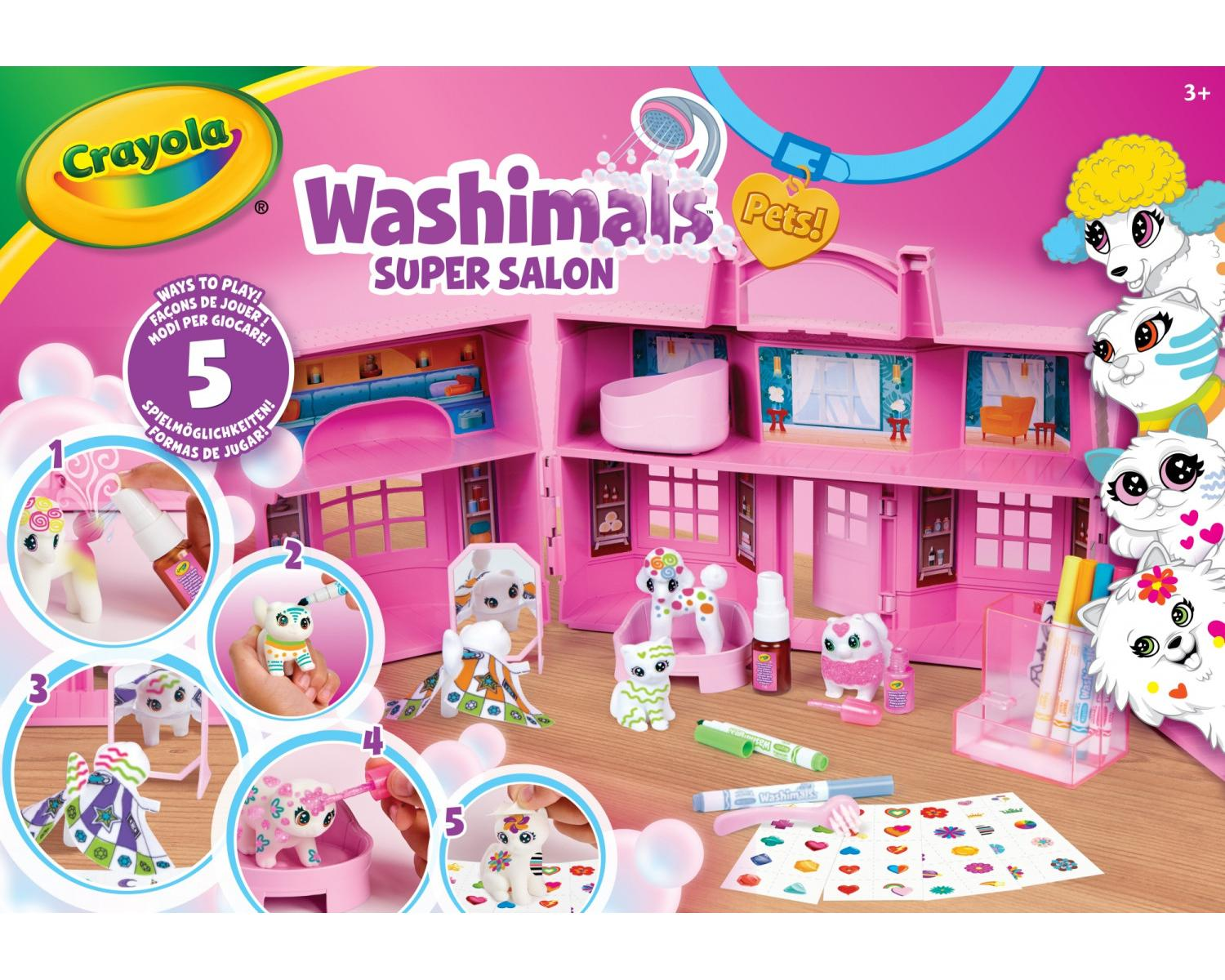Il playset Crayola Washimals Super Salon con animali, salone e accessori.
