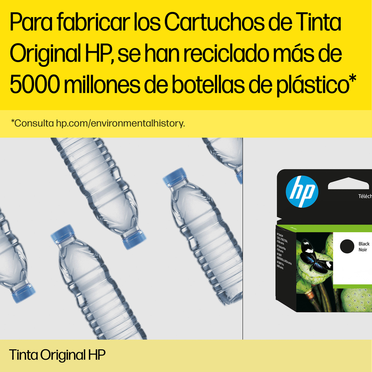 Le cartucce d'inchiostro HP sono realizzate con oltre 5 miliardi di bottiglie di plastica riciclate.