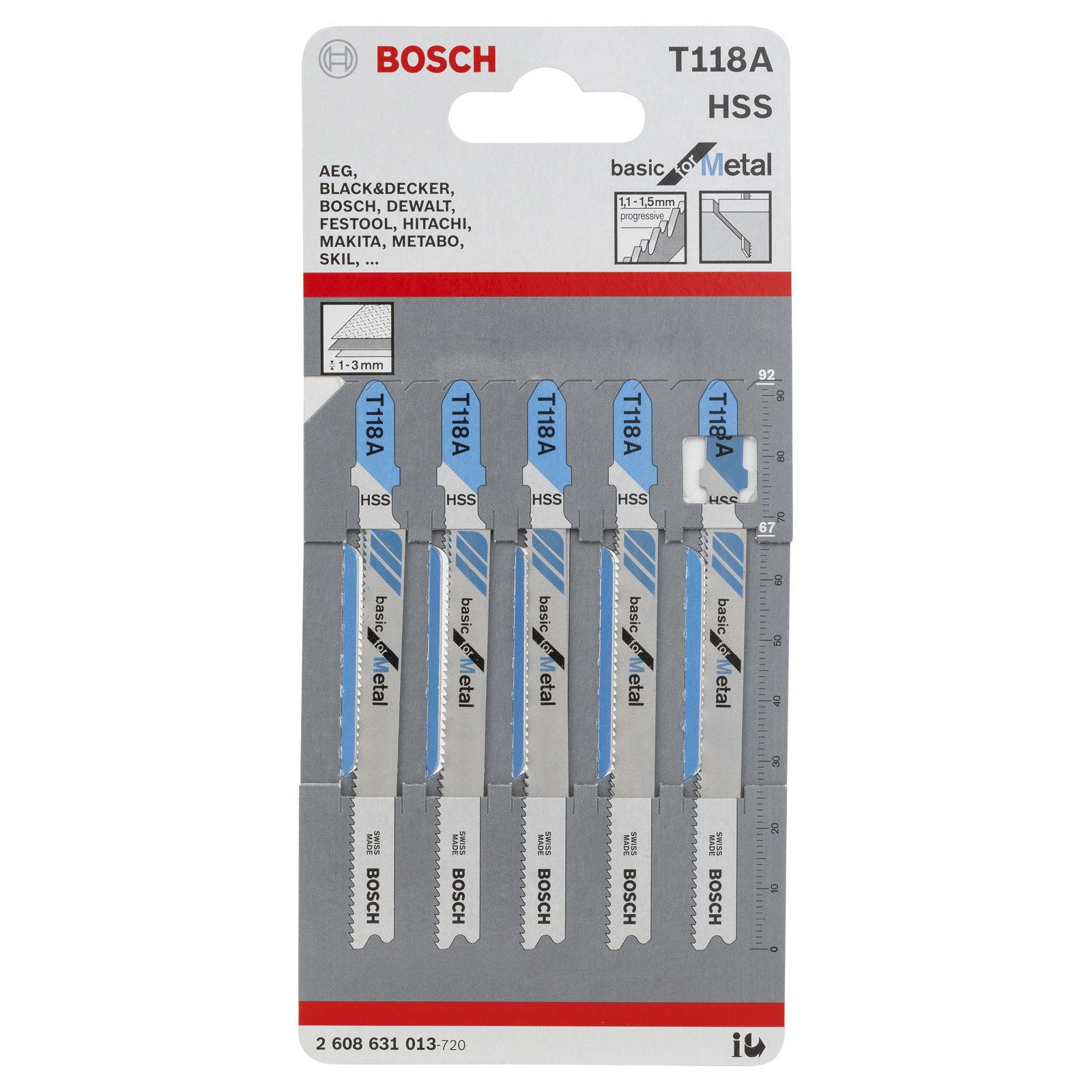 Lame per seghetto alternativo Bosch T118A HSS per metallo, confezione da 5.