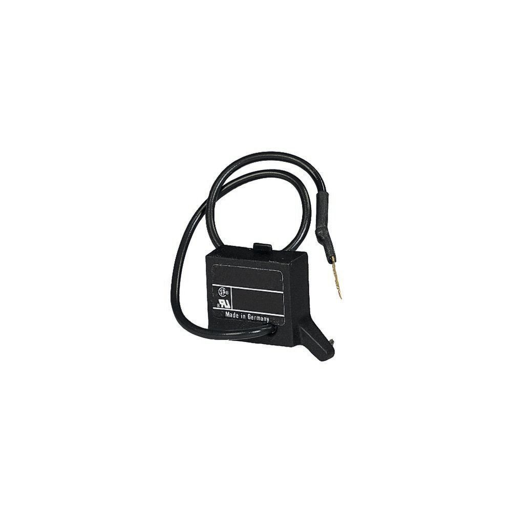 Componente elettrico nero con due fili. Testo: "Made in Germany."