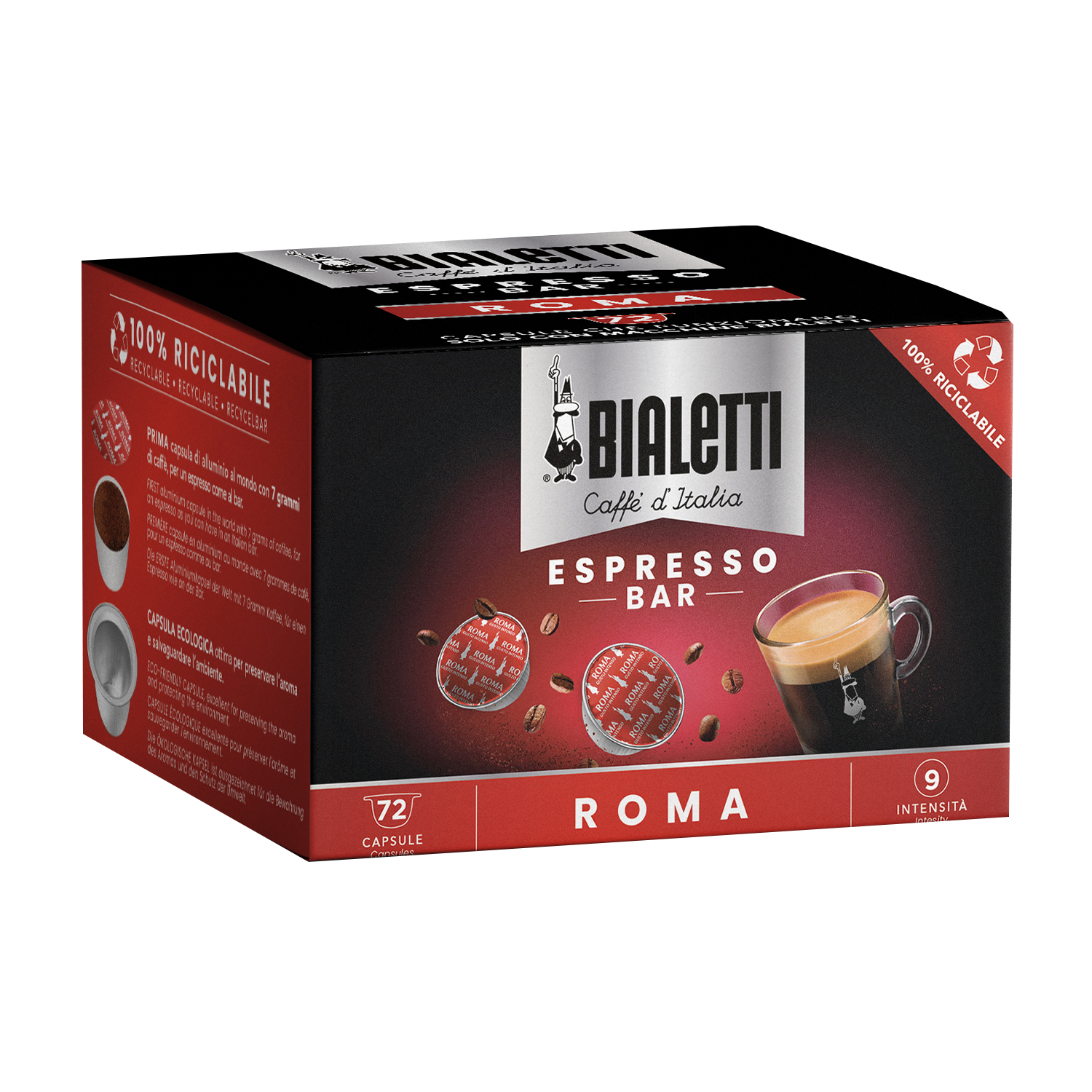 Scatola di capsule Bialetti Roma Espresso Bar con 72 capsule, intensità 9.