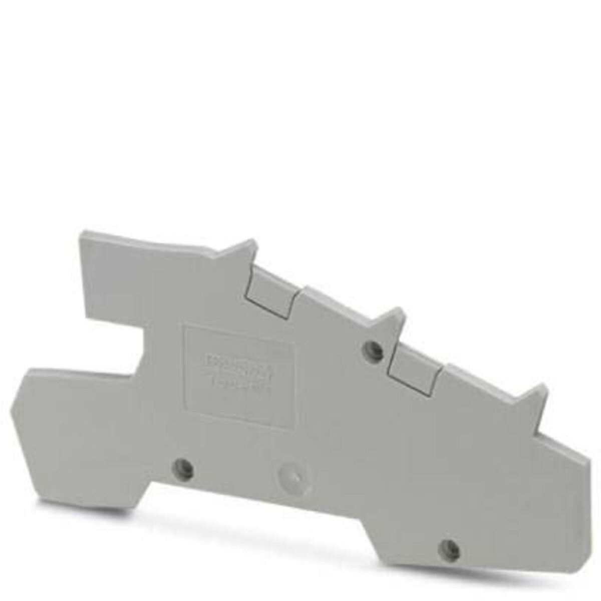 Morsetto elettrico grigio con più scanalature e fori per viti.