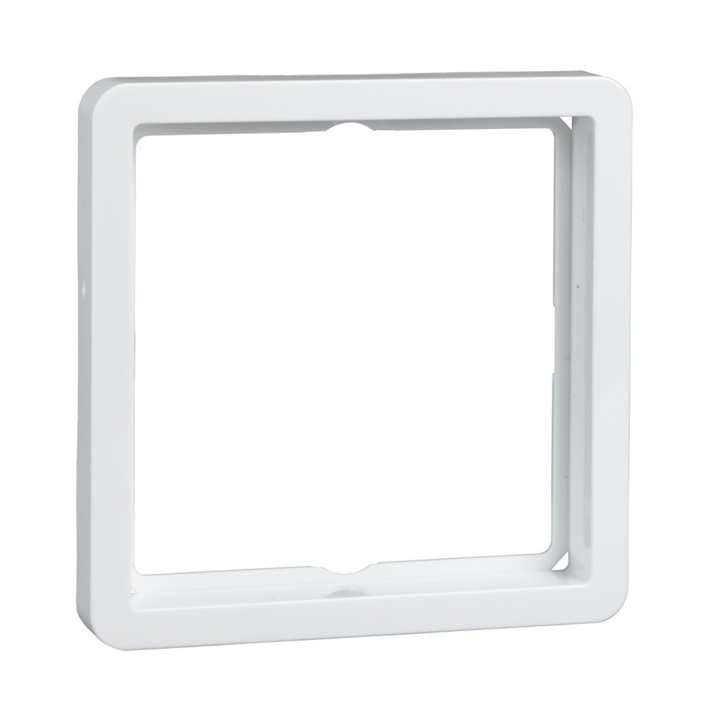 Una cornice quadrata bianca con angoli arrotondati su sfondo bianco.