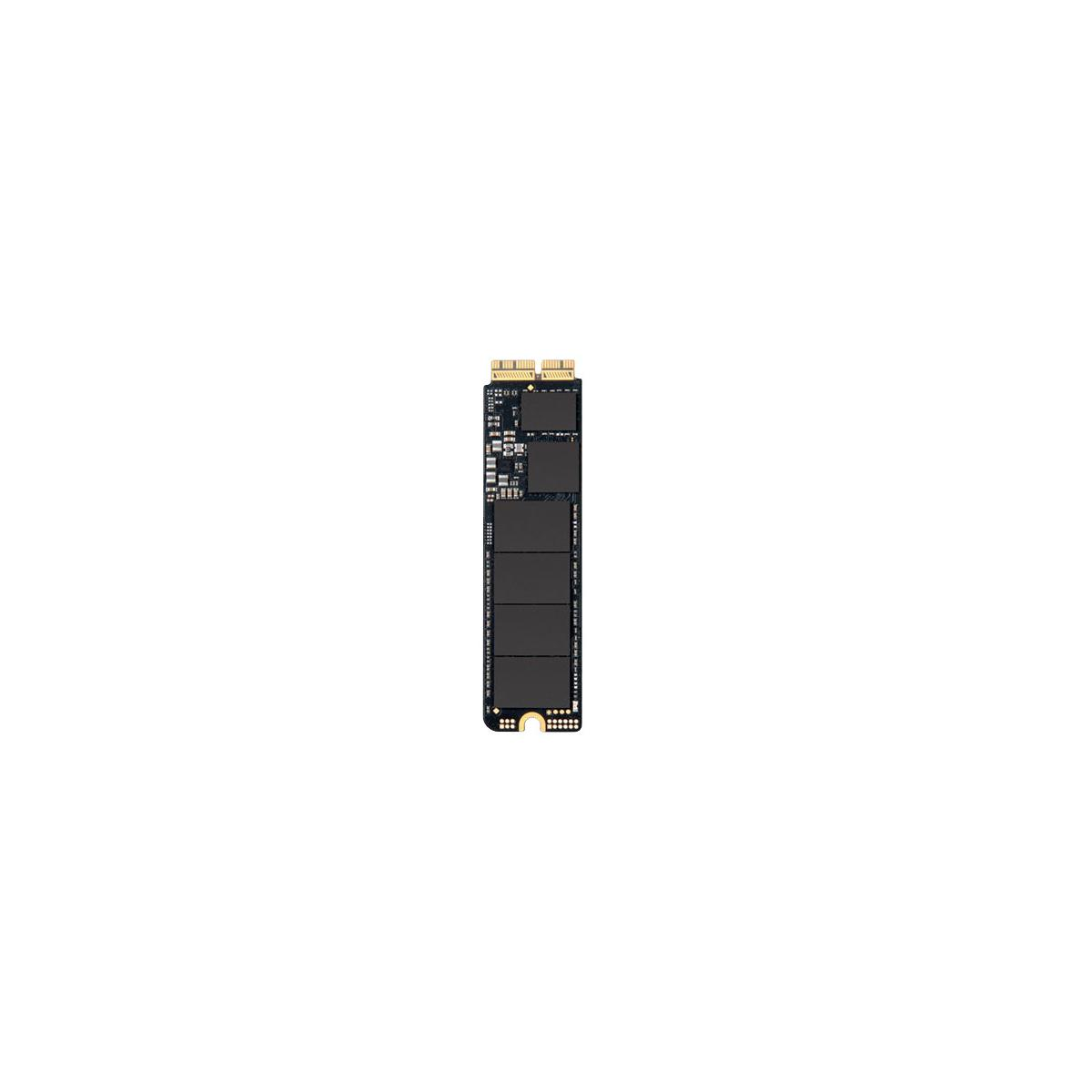 Un'unità di archiviazione SSD M.2 nera con connettori dorati e chip visibili su sfondo bianco.