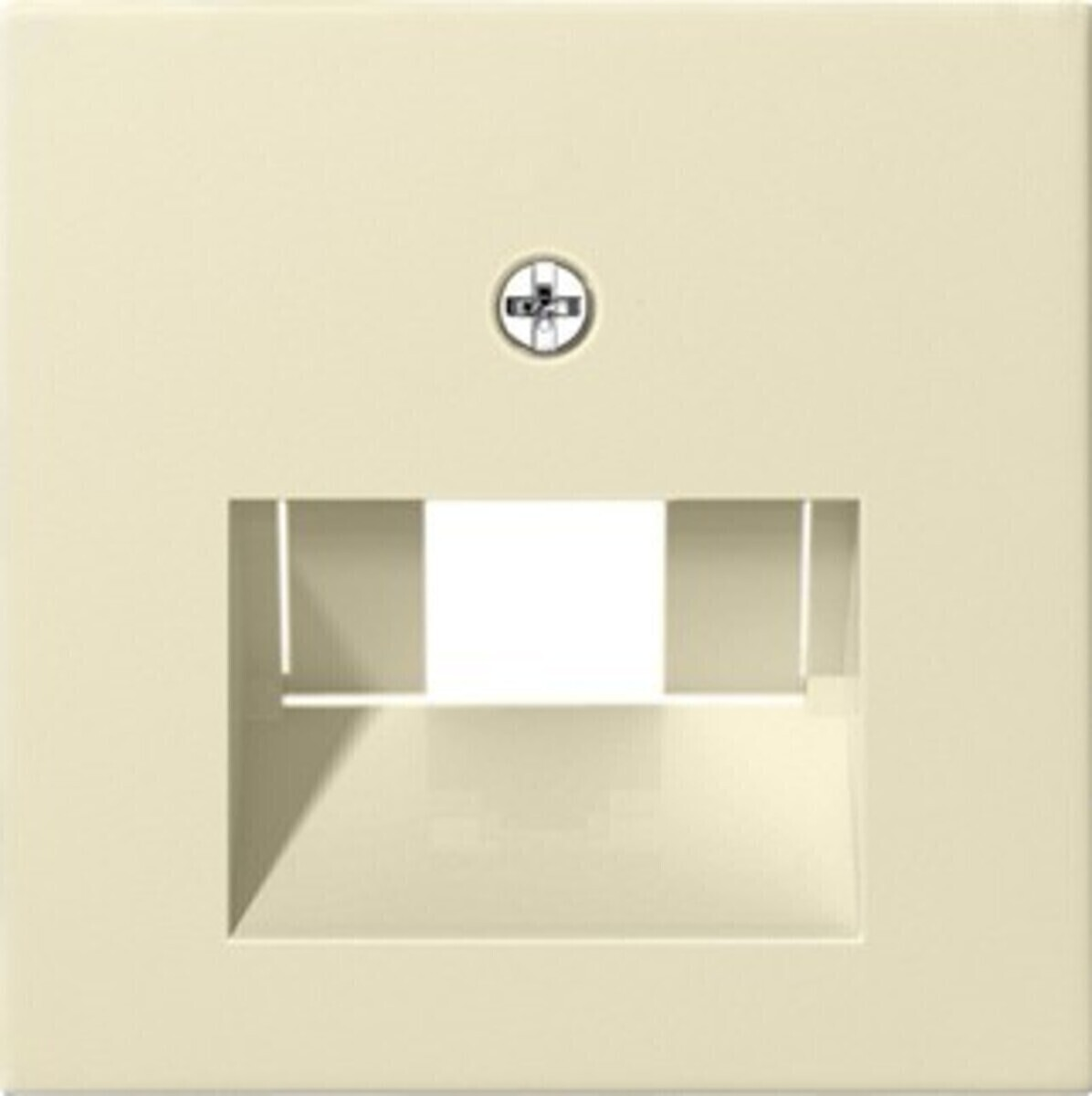 Una placca a muro color crema con un unico ritaglio e una vite al centro.