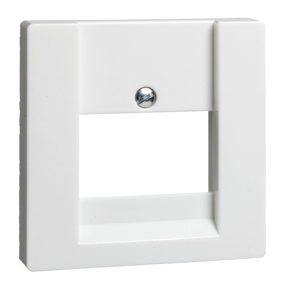 Un inserto bianco per presa a muro con una singola vite al centro.