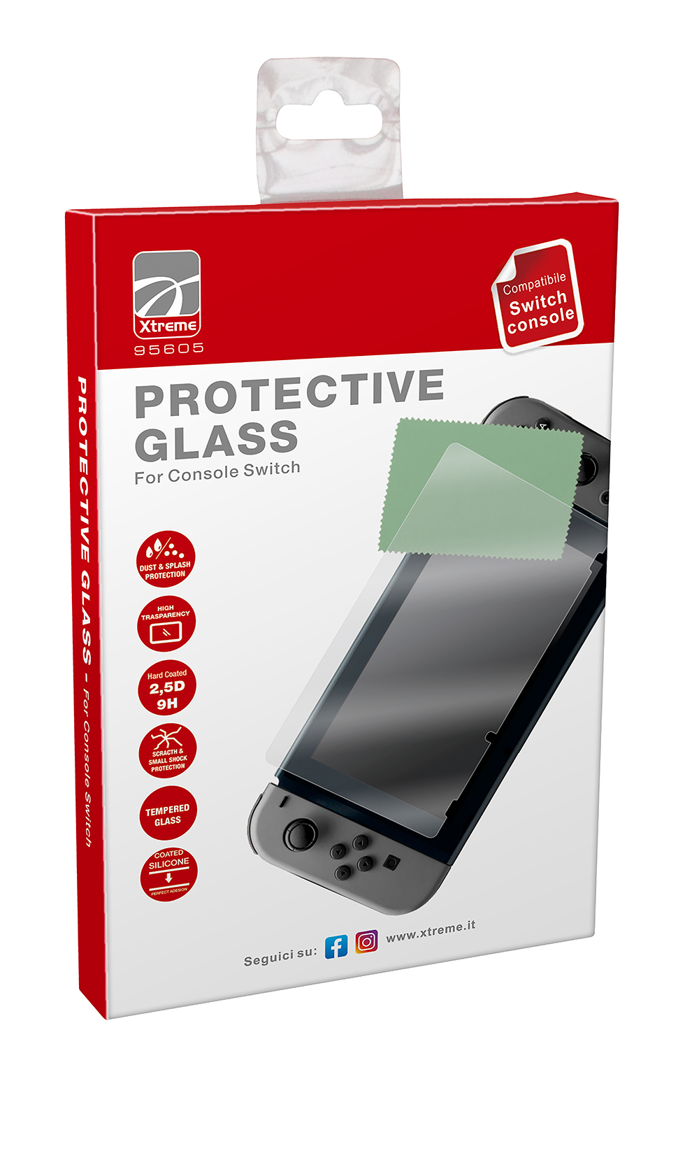 Confezione per Xtreme Protective Glass per console Nintendo Switch.