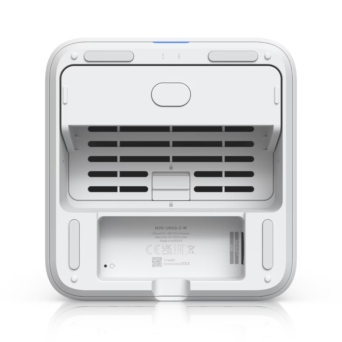 Dispositivo bianco con prese d'aria e porte etichettate 1, 2 e 2.5G.
