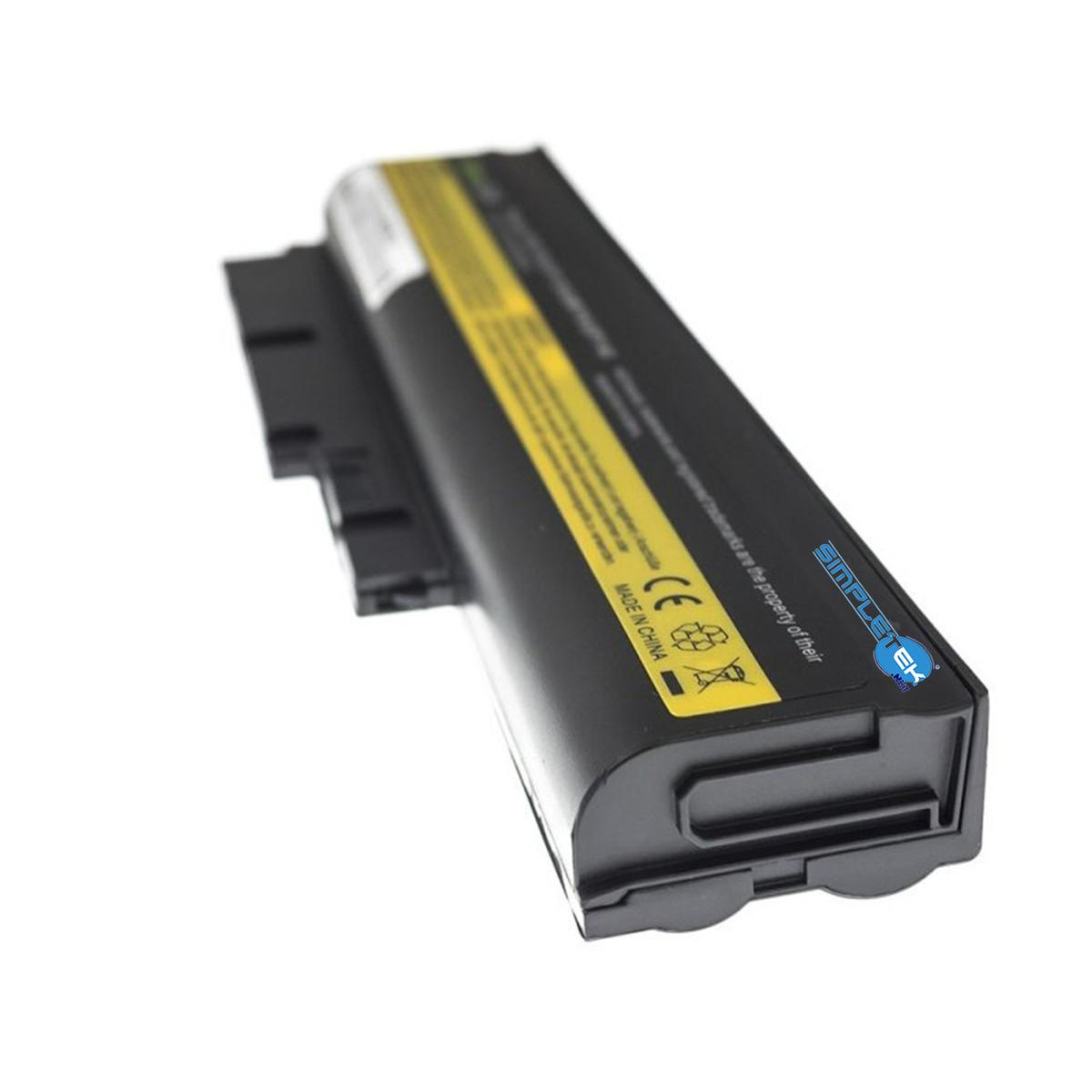 Batteria nera per laptop con striscia gialla, simboli CE e riciclo.