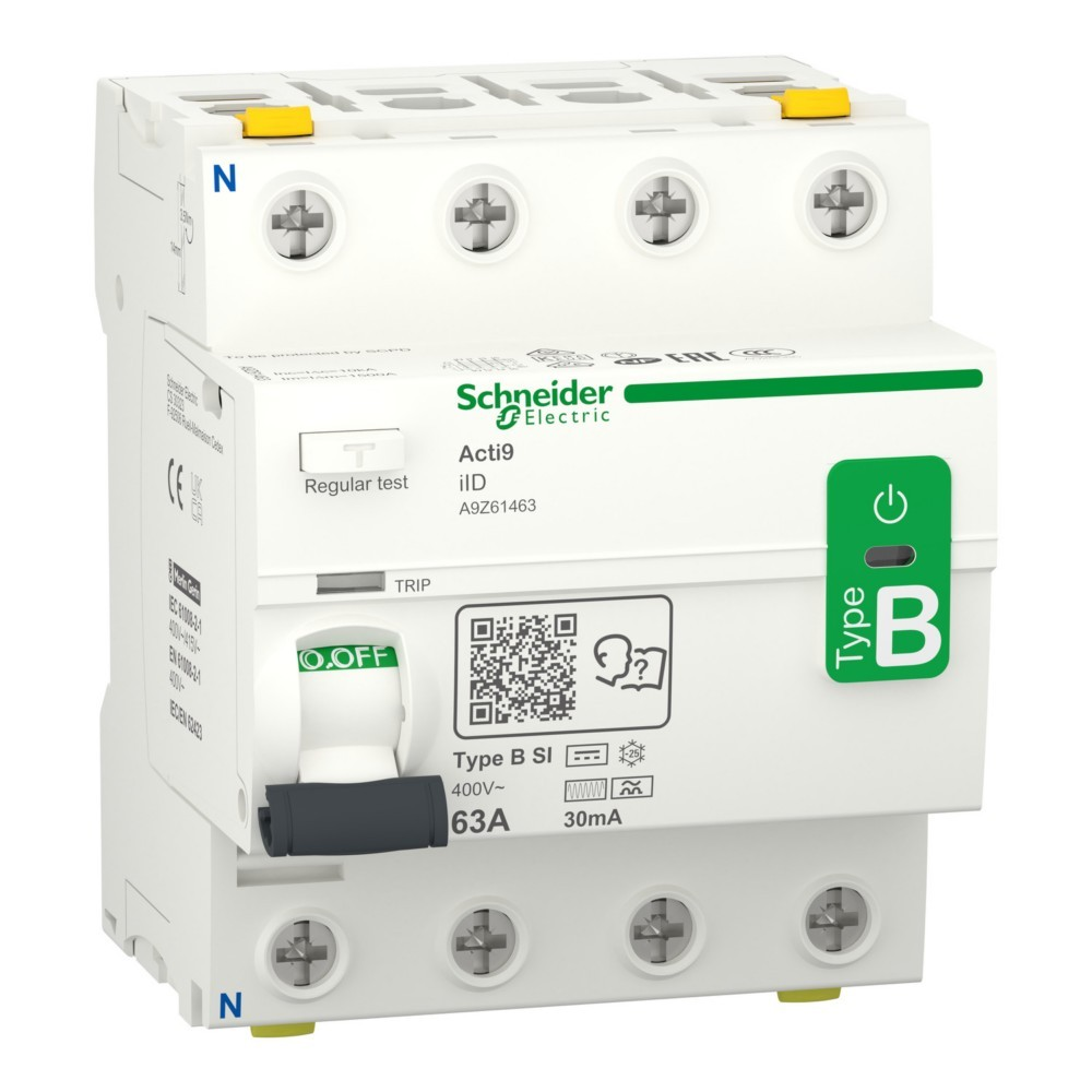 Interruttore Schneider Electric Acti9 iD, Tipo B, 63A, 30mA.